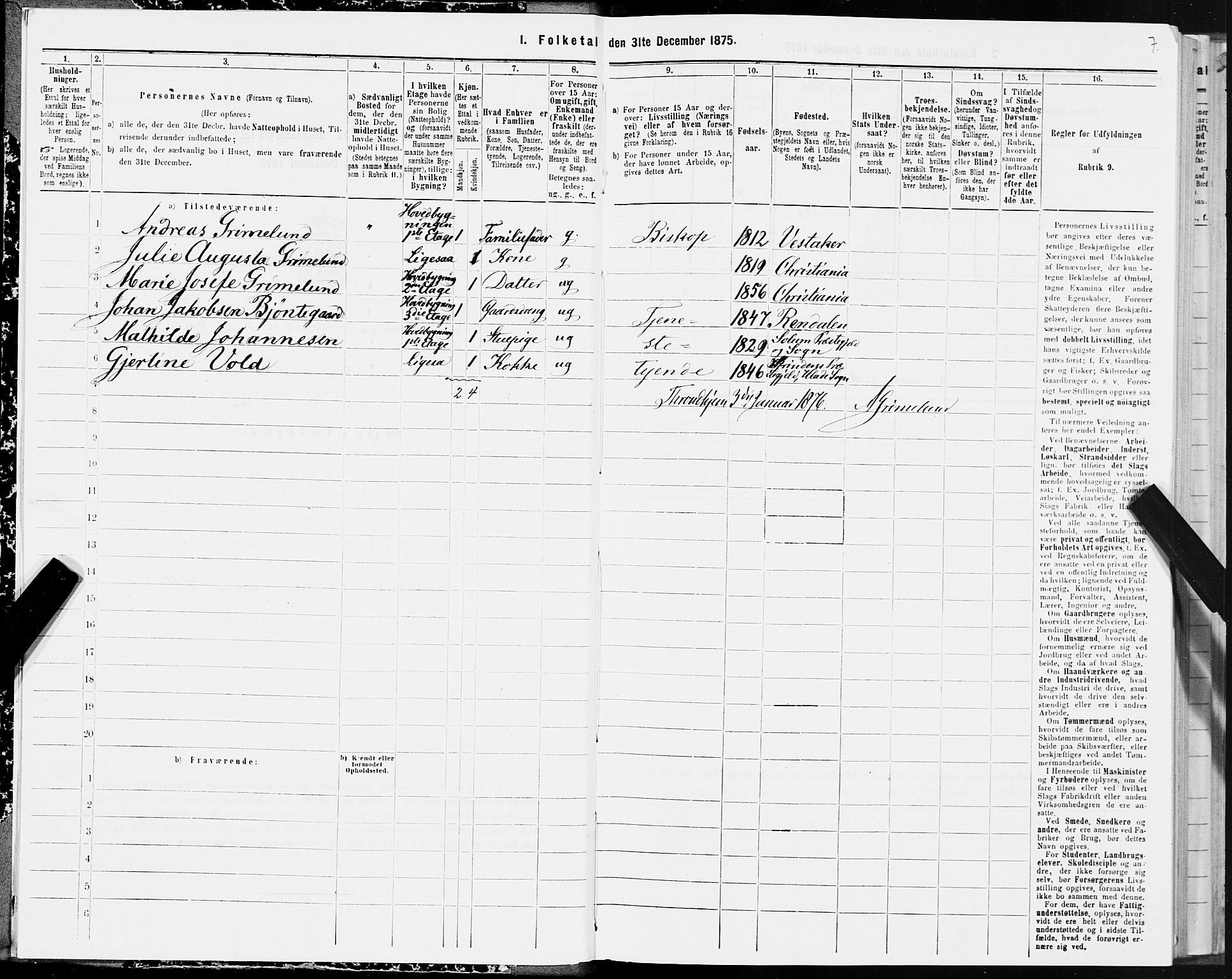 SAT, 1875 census for 1601 Trondheim, 1875, p. 7007