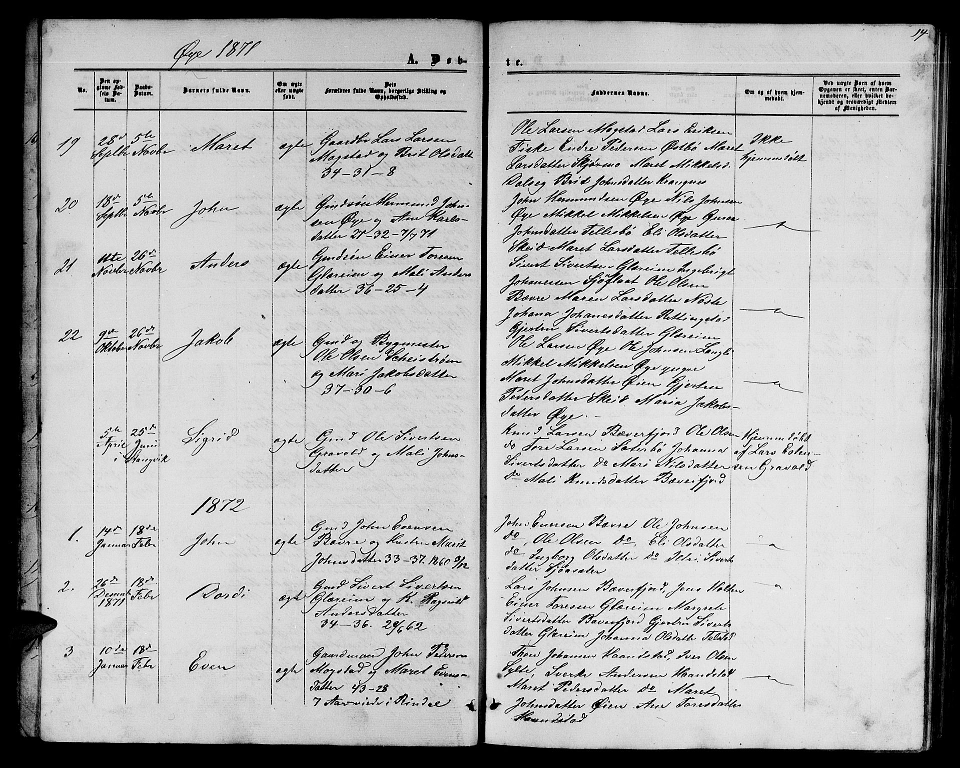 Ministerialprotokoller, klokkerbøker og fødselsregistre - Møre og Romsdal, SAT/A-1454/595/L1051: Parish register (copy) no. 595C03, 1866-1891, p. 14