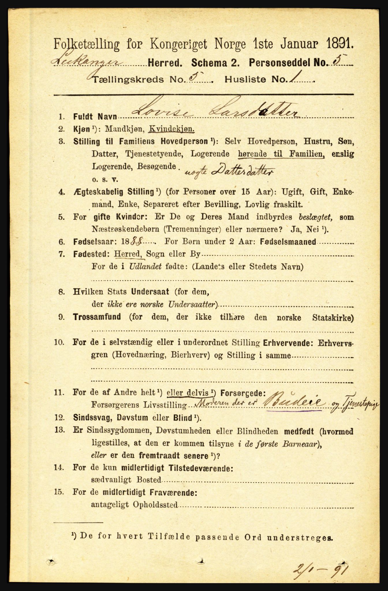 RA, 1891 census for 1419 Leikanger, 1891, p. 878