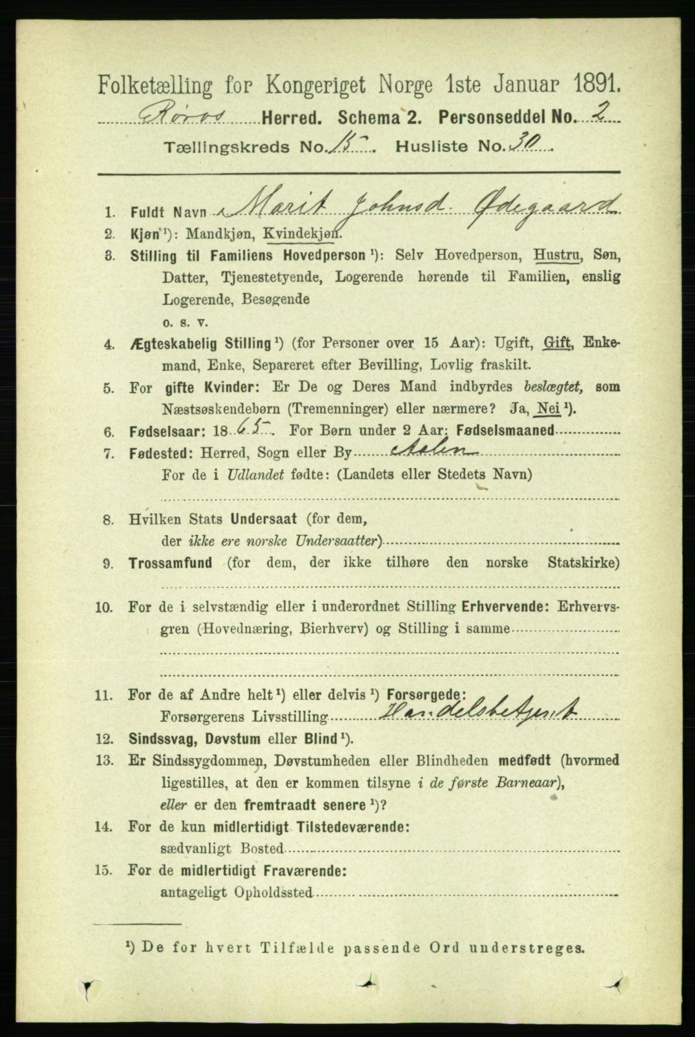 RA, 1891 census for 1640 Røros, 1891, p. 3531