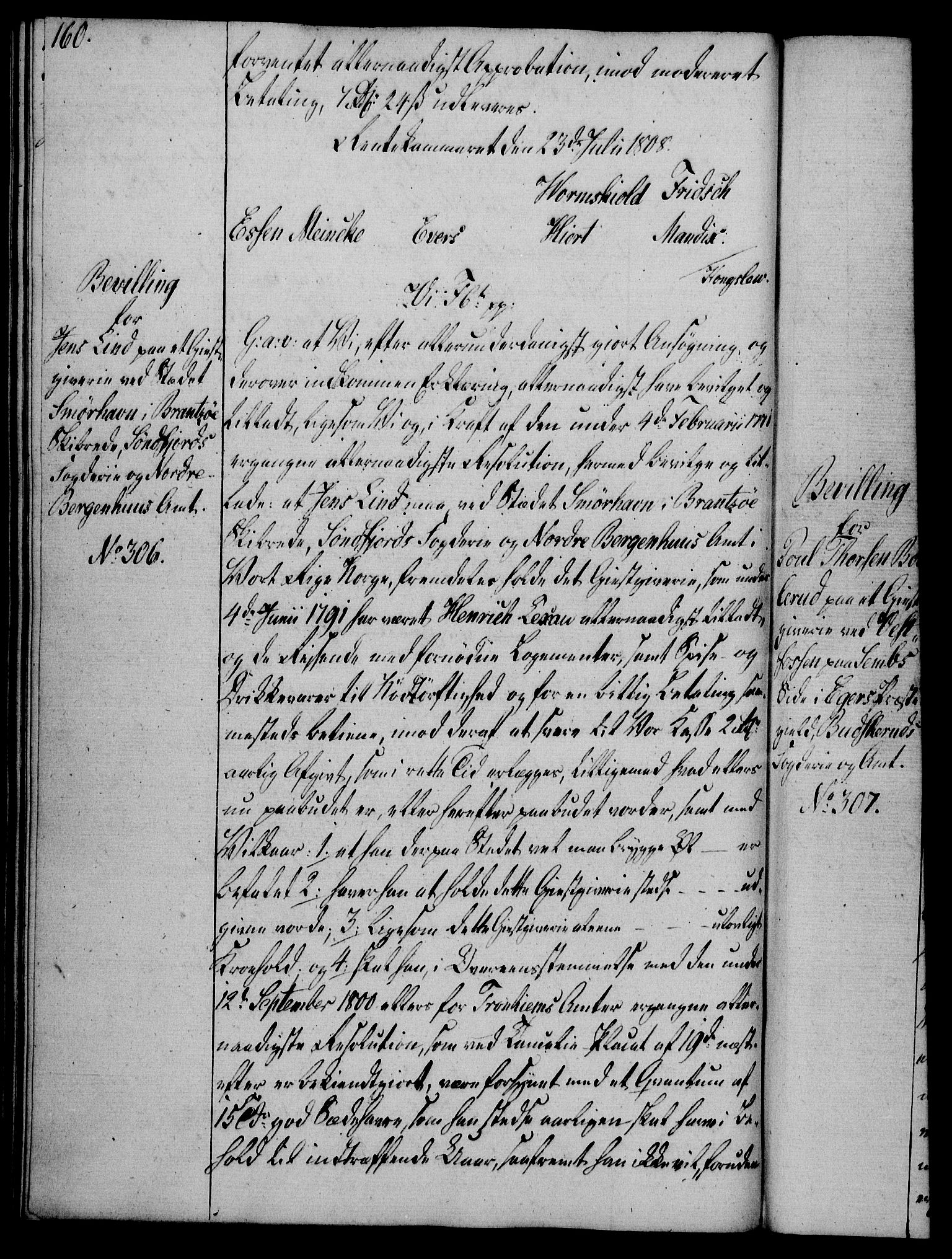 Rentekammeret, Kammerkanselliet, AV/RA-EA-3111/G/Gg/Gga/L0019: Norsk ekspedisjonsprotokoll med register (merket RK 53.19), 1807-1810, p. 160