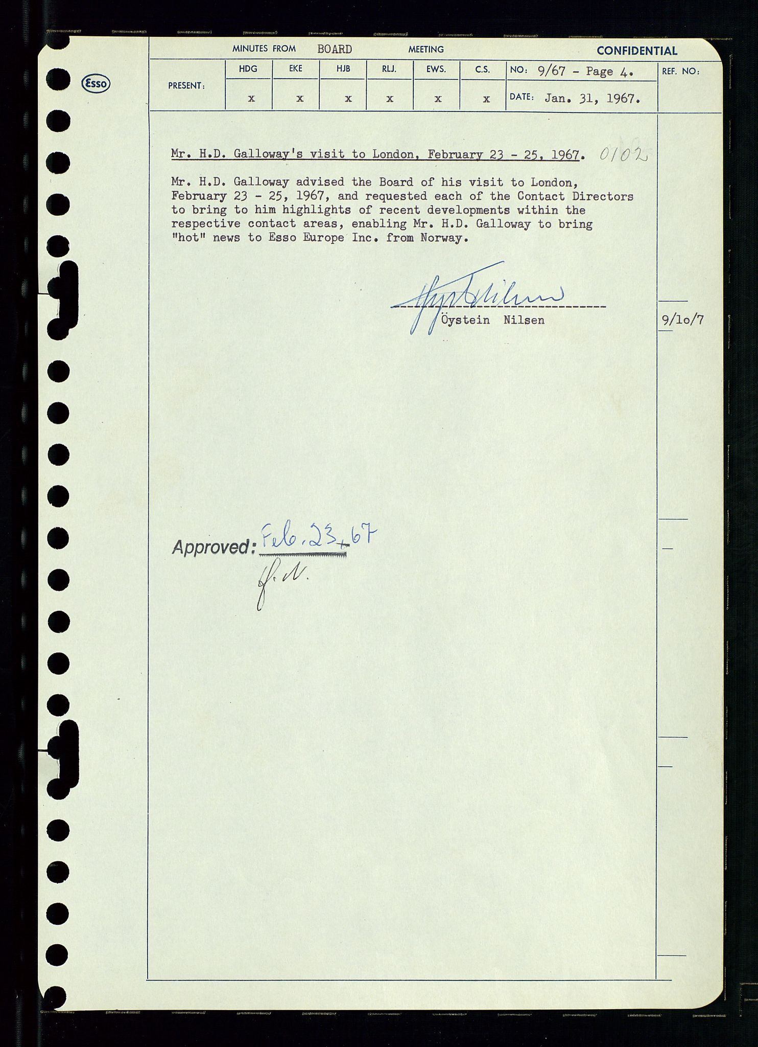 Pa 0982 - Esso Norge A/S, AV/SAST-A-100448/A/Aa/L0002/0003: Den administrerende direksjon Board minutes (styrereferater) / Den administrerende direksjon Board minutes (styrereferater), 1967, p. 20