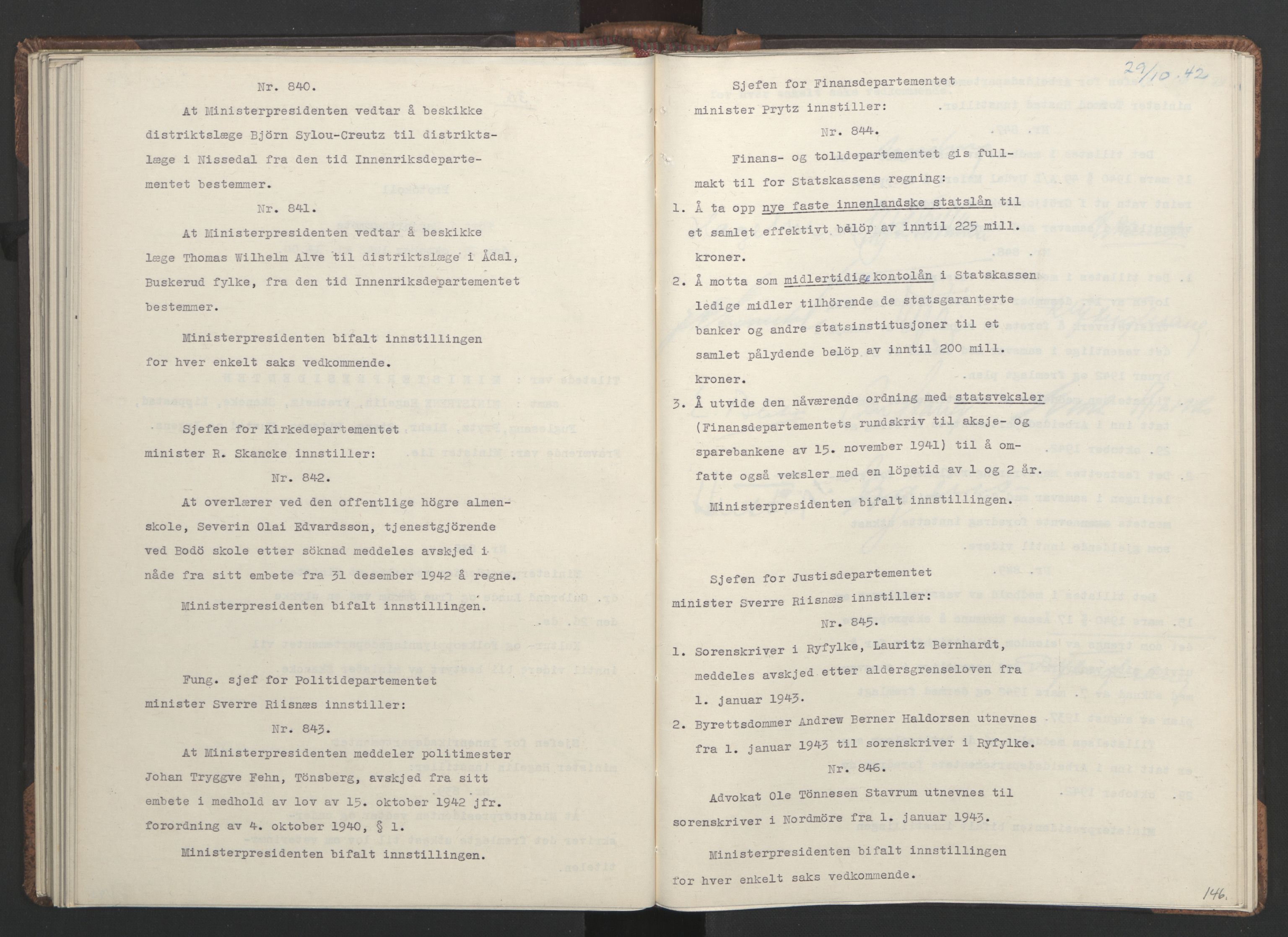 NS-administrasjonen 1940-1945 (Statsrådsekretariatet, de kommisariske statsråder mm), AV/RA-S-4279/D/Da/L0001: Beslutninger og tillegg (1-952 og 1-32), 1942, p. 149