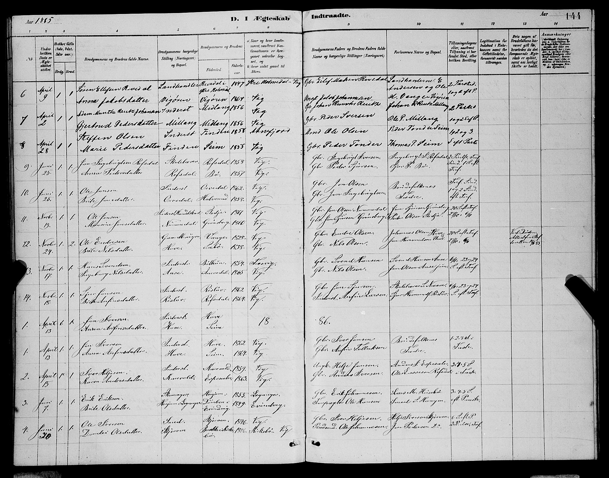 Vik sokneprestembete, AV/SAB-A-81501/H/Hab/Haba/L0003: Parish register (copy) no. A 3, 1878-1894, p. 144
