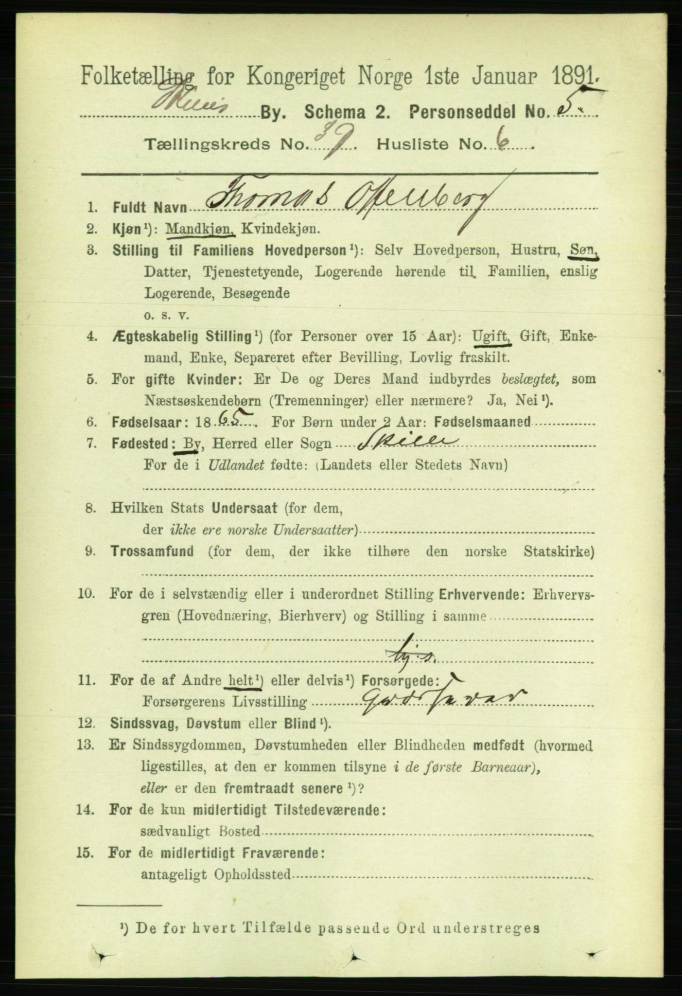 RA, 1891 census for 0806 Skien, 1891, p. 8288