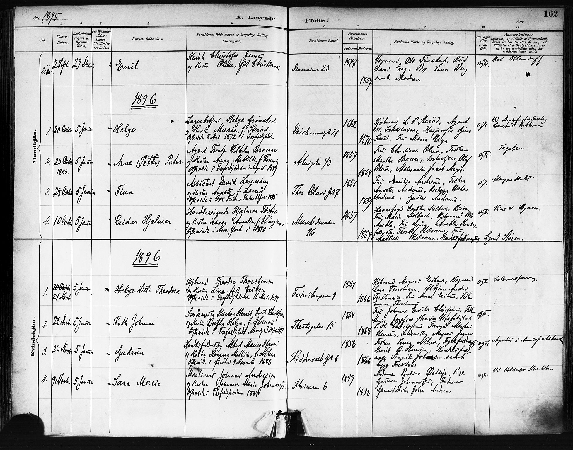 Trefoldighet prestekontor Kirkebøker, SAO/A-10882/F/Fa/L0006: Parish register (official) no. I 6, 1891-1899, p. 162