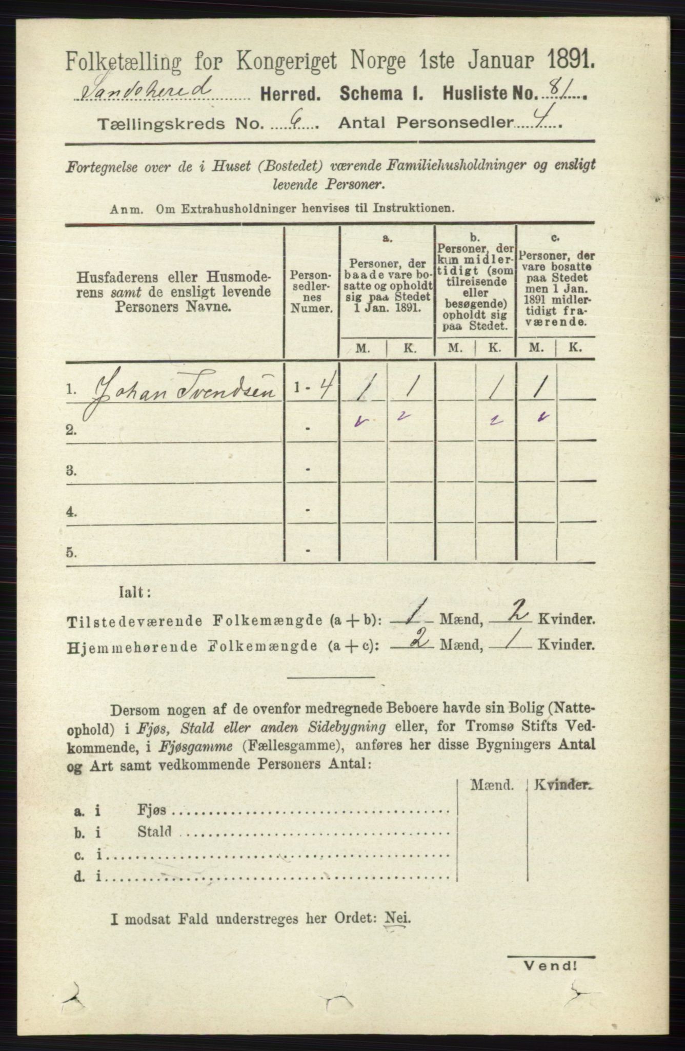 RA, 1891 census for 0724 Sandeherred, 1891, p. 3505