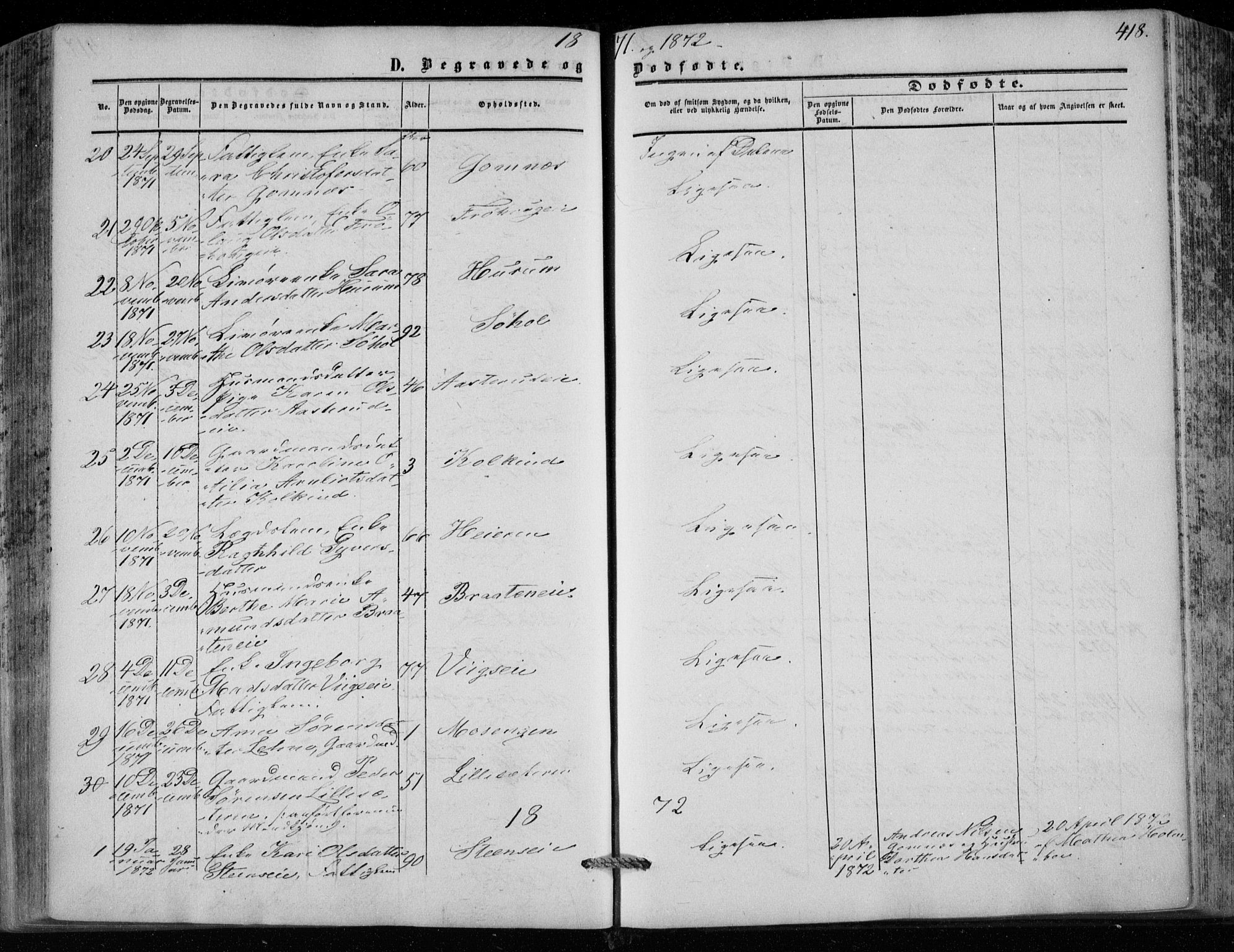 Hole kirkebøker, SAKO/A-228/F/Fa/L0006: Parish register (official) no. I 6, 1852-1872, p. 418