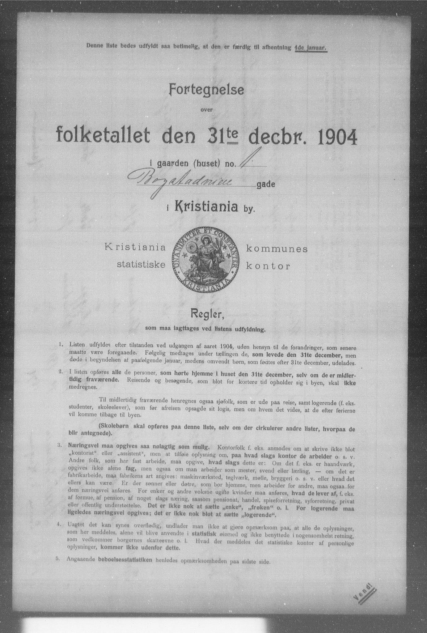 OBA, Municipal Census 1904 for Kristiania, 1904, p. 1481