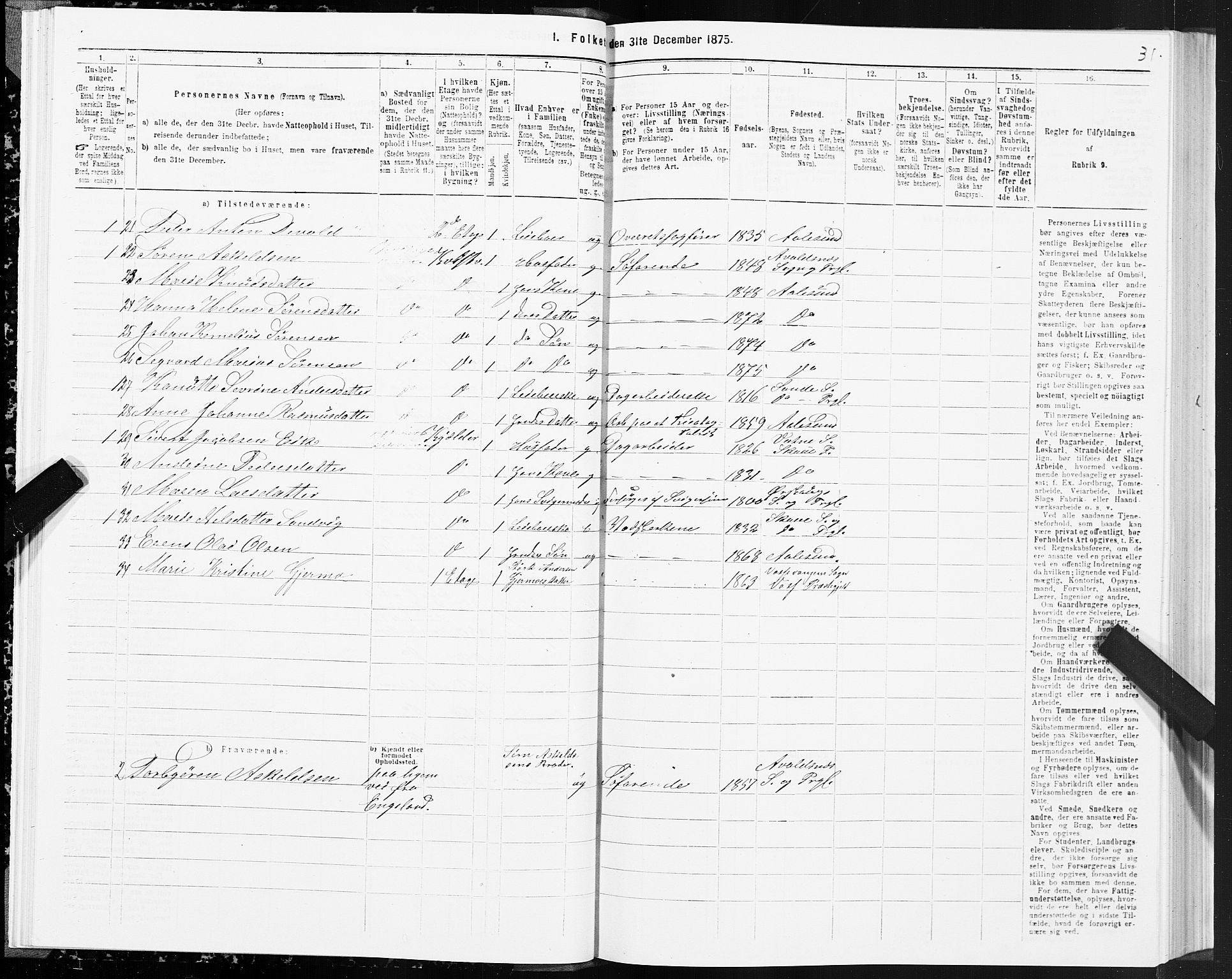 SAT, 1875 census for 1501P Ålesund, 1875, p. 2031
