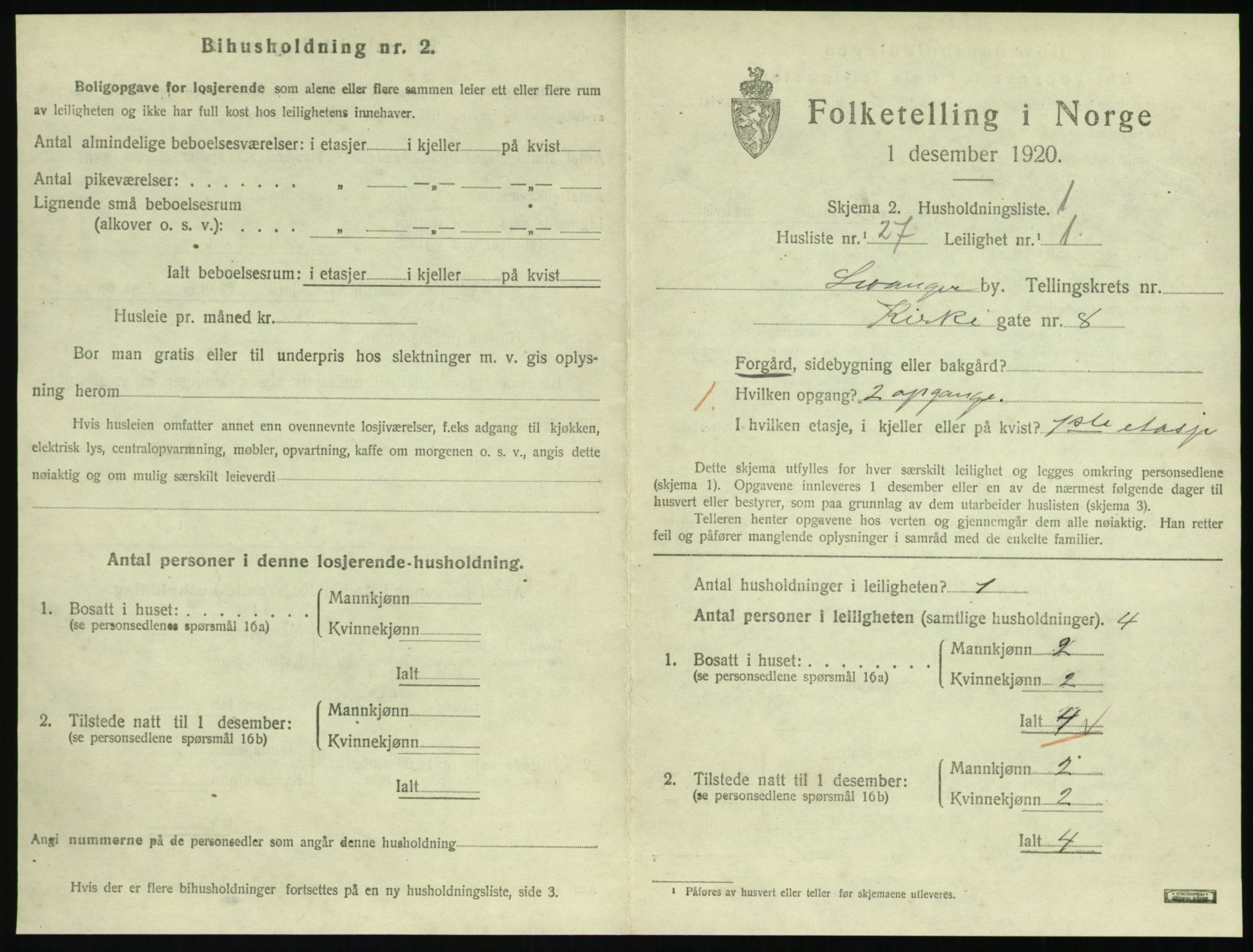 SAT, 1920 census for Levanger town, 1920, p. 914