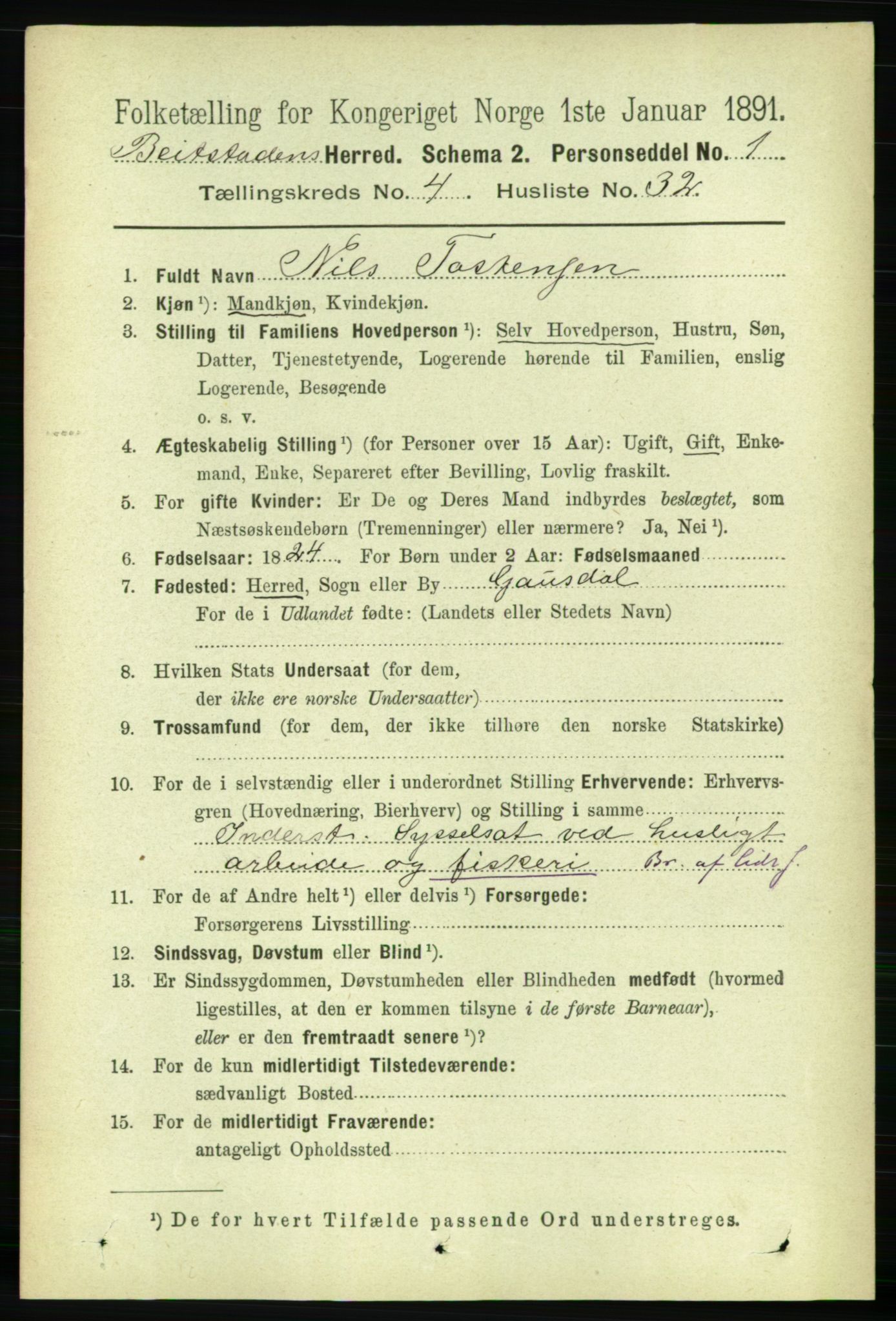 RA, 1891 census for 1727 Beitstad, 1891, p. 1189