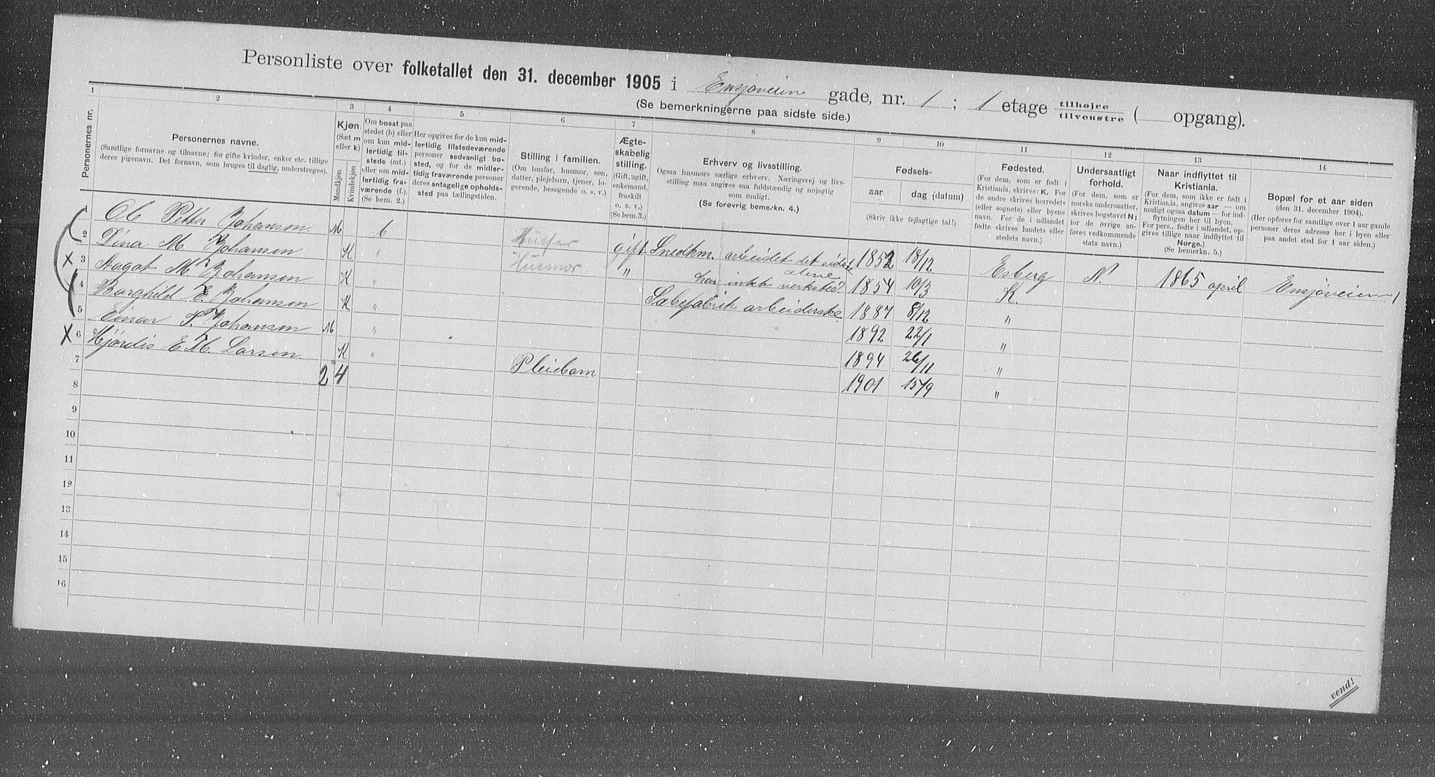 OBA, Municipal Census 1905 for Kristiania, 1905, p. 11097