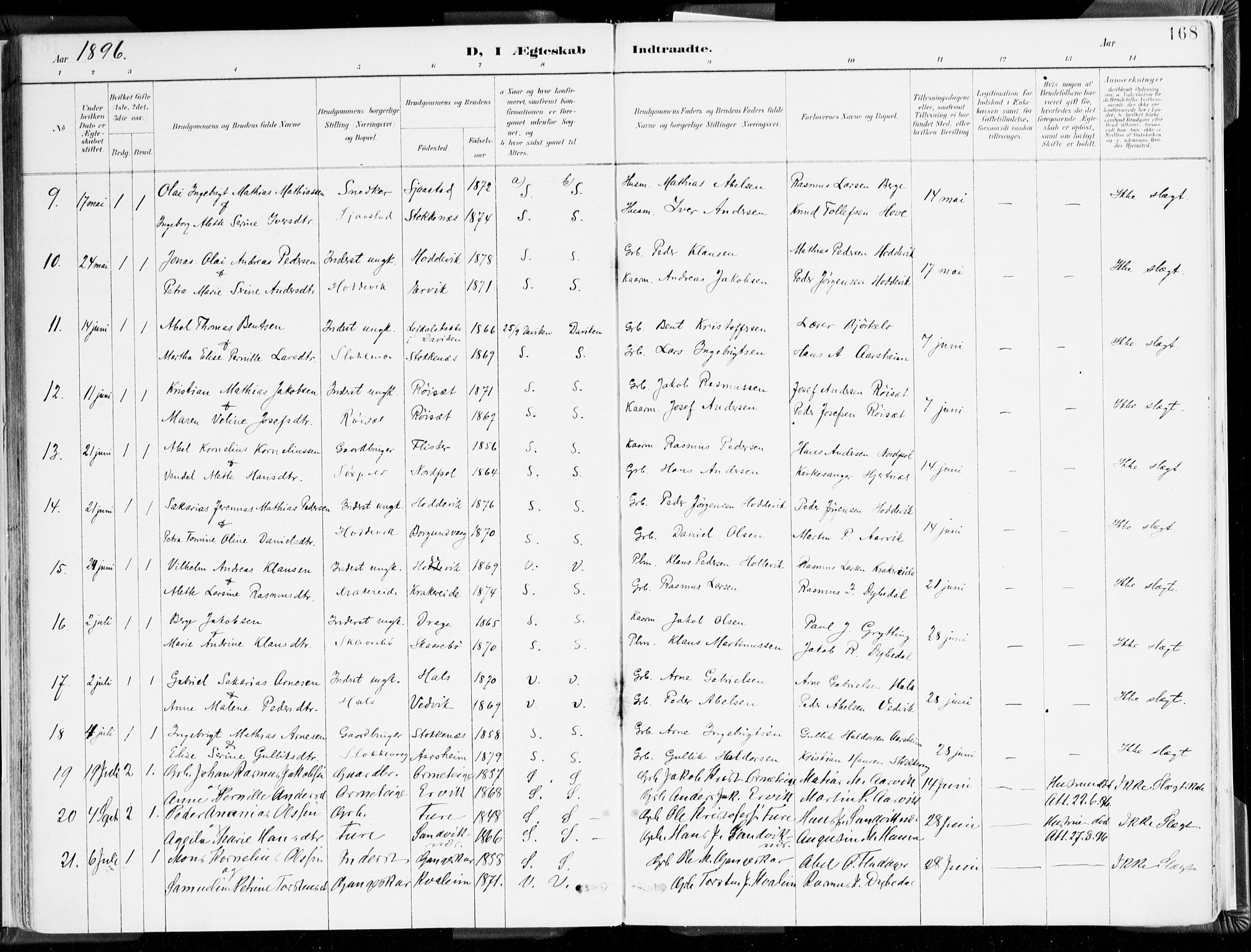 Selje sokneprestembete, AV/SAB-A-99938/H/Ha/Haa/Haab: Parish register (official) no. B 2, 1891-1907, p. 168