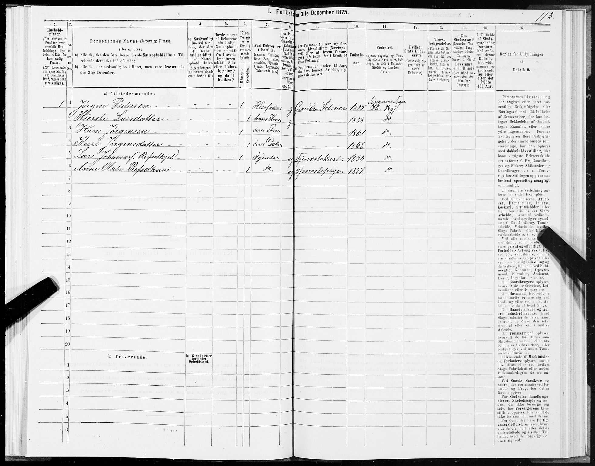 SAT, 1875 census for 1645P Haltdalen, 1875, p. 2113