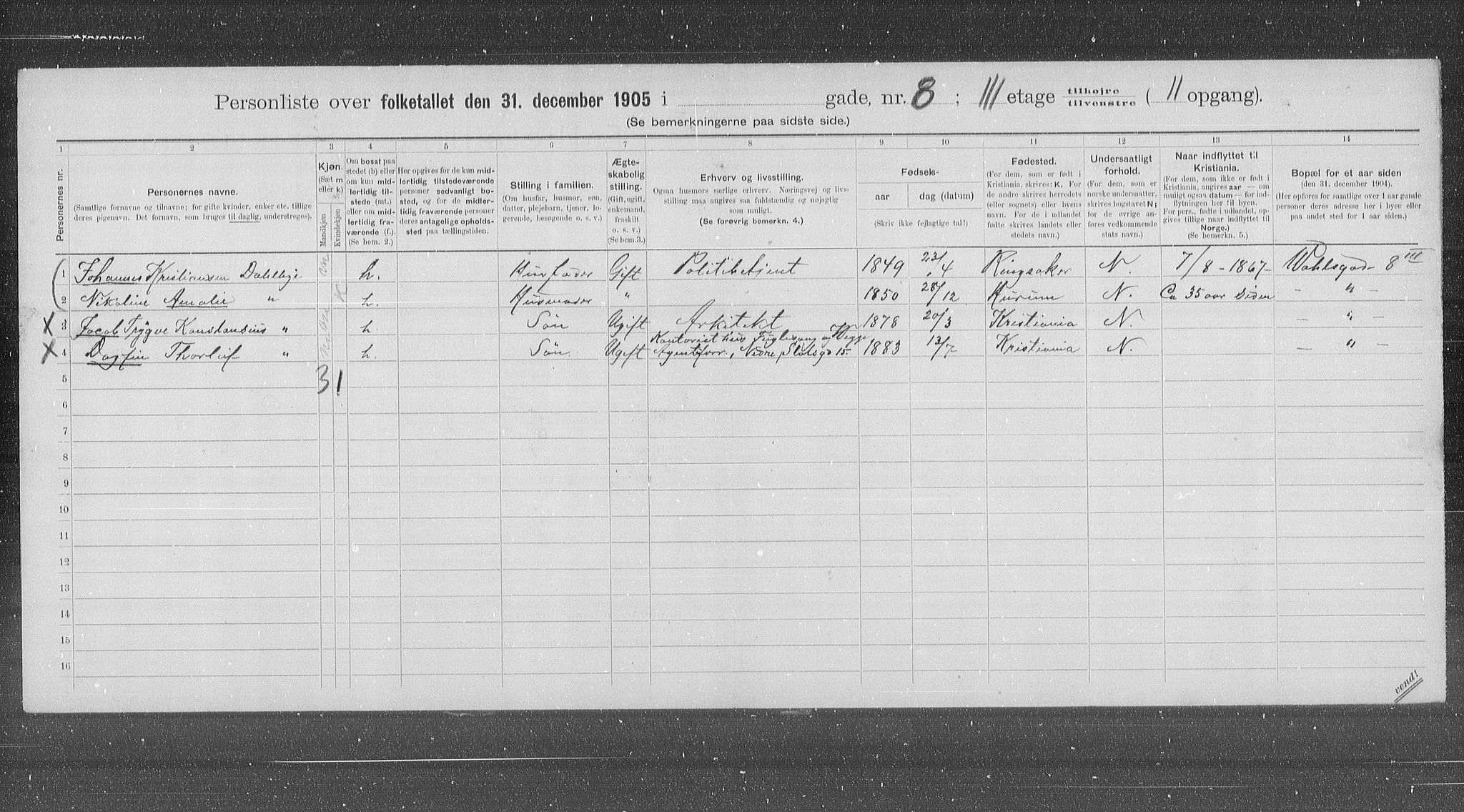 OBA, Municipal Census 1905 for Kristiania, 1905, p. 66335