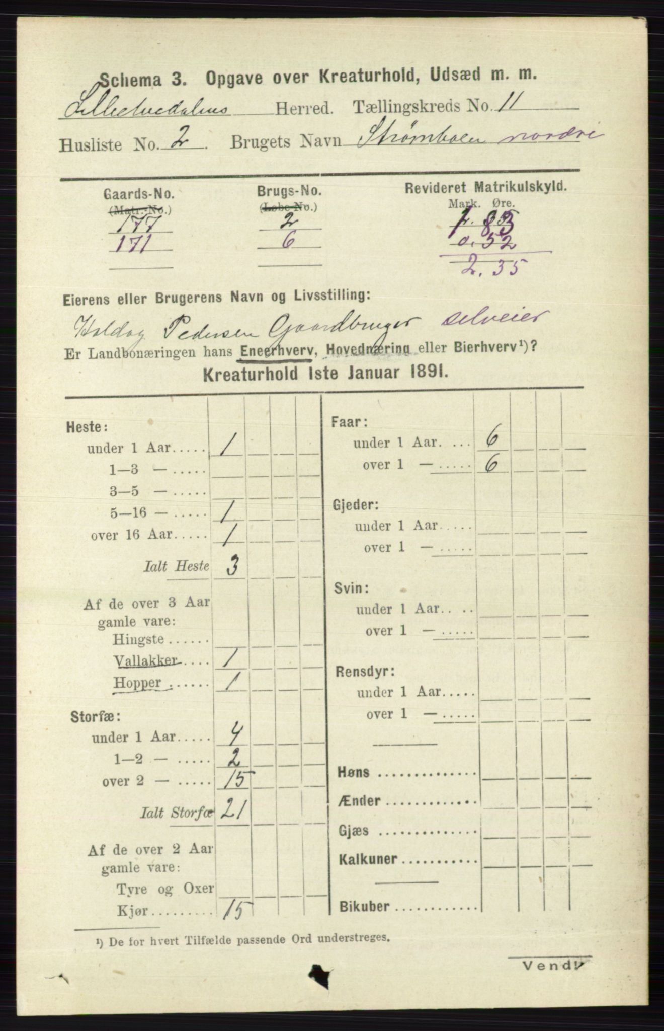 RA, 1891 census for 0438 Lille Elvedalen, 1891, p. 4990