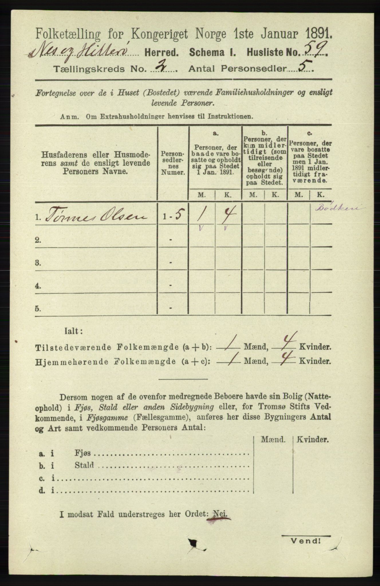 RA, 1891 census for 1043 Hidra og Nes, 1891, p. 530