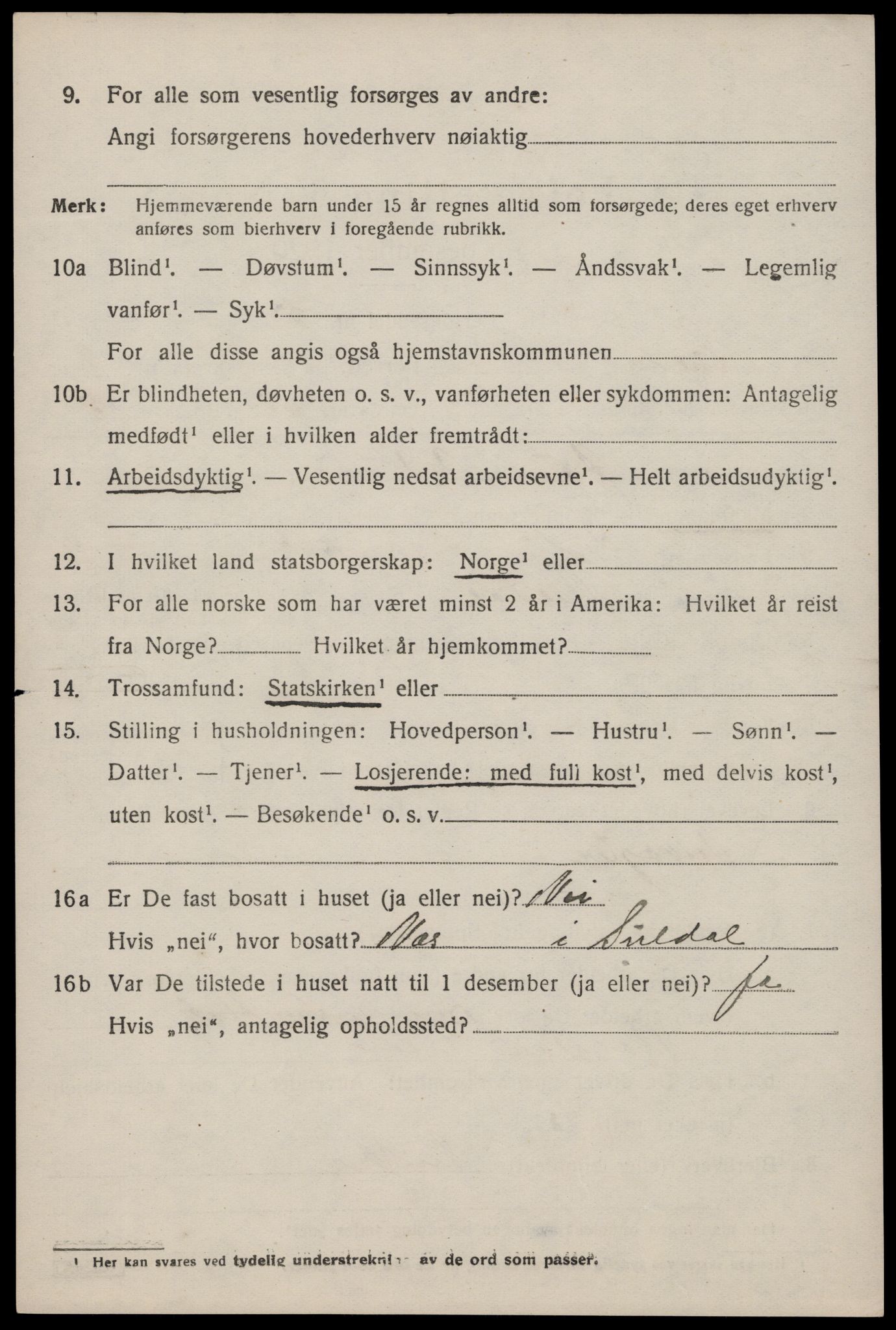 SAST, 1920 census for Suldal, 1920, p. 899