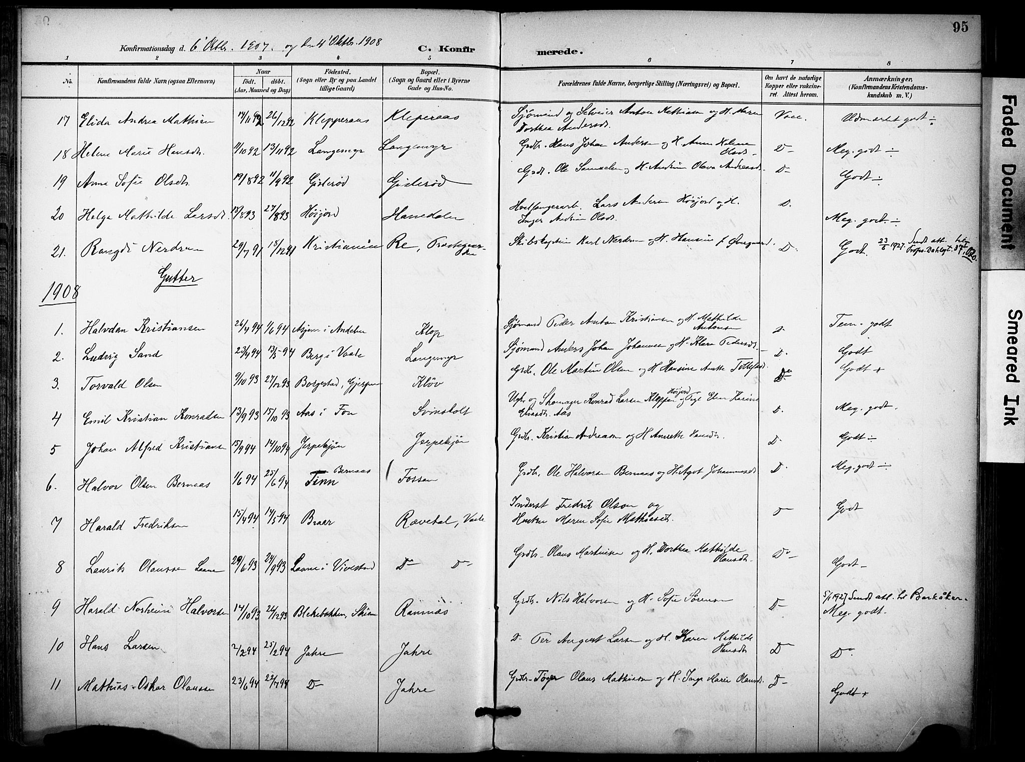 Ramnes kirkebøker, AV/SAKO-A-314/F/Fa/L0008: Parish register (official) no. I 8, 1896-1913, p. 95