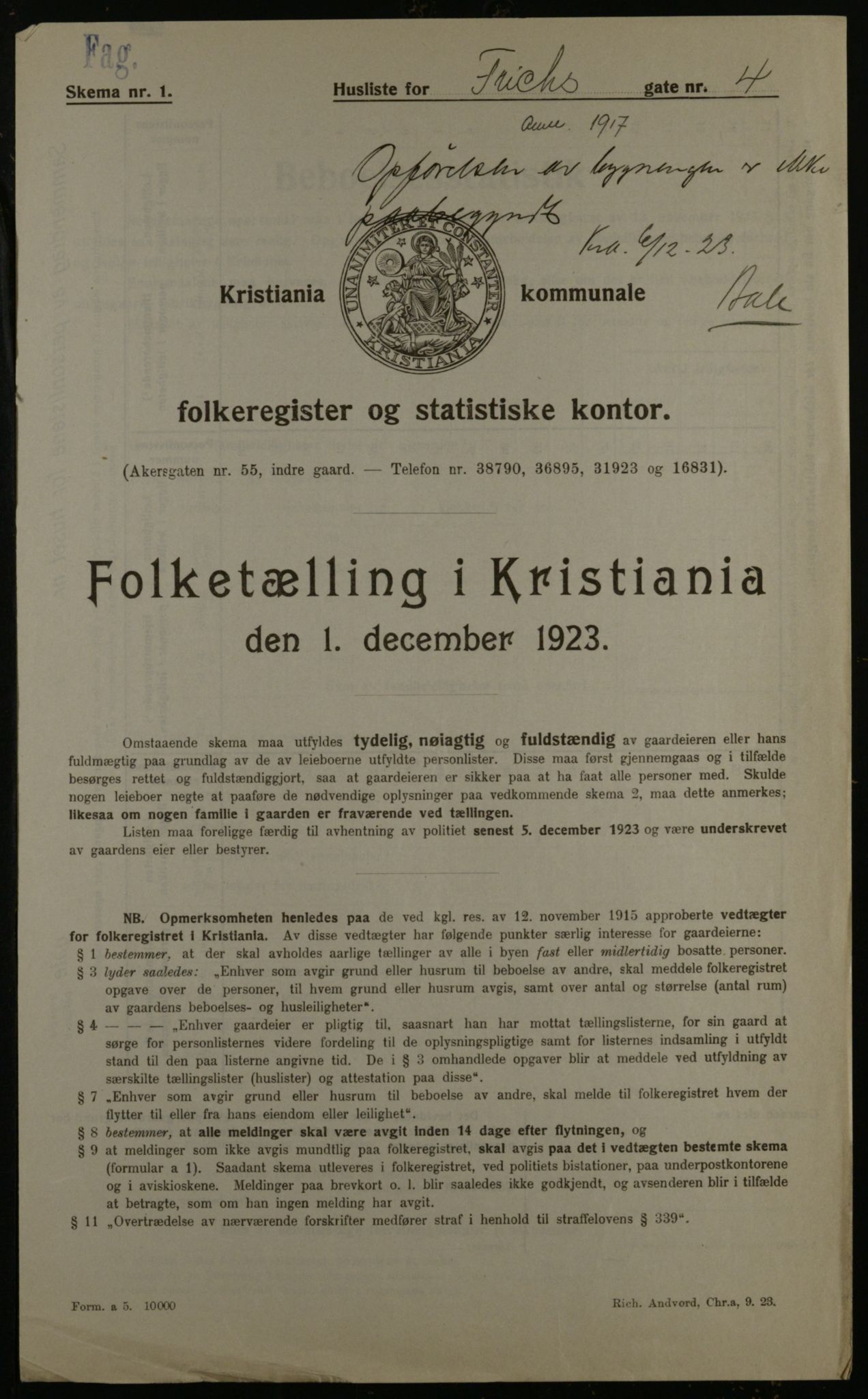 OBA, Municipal Census 1923 for Kristiania, 1923, p. 30136