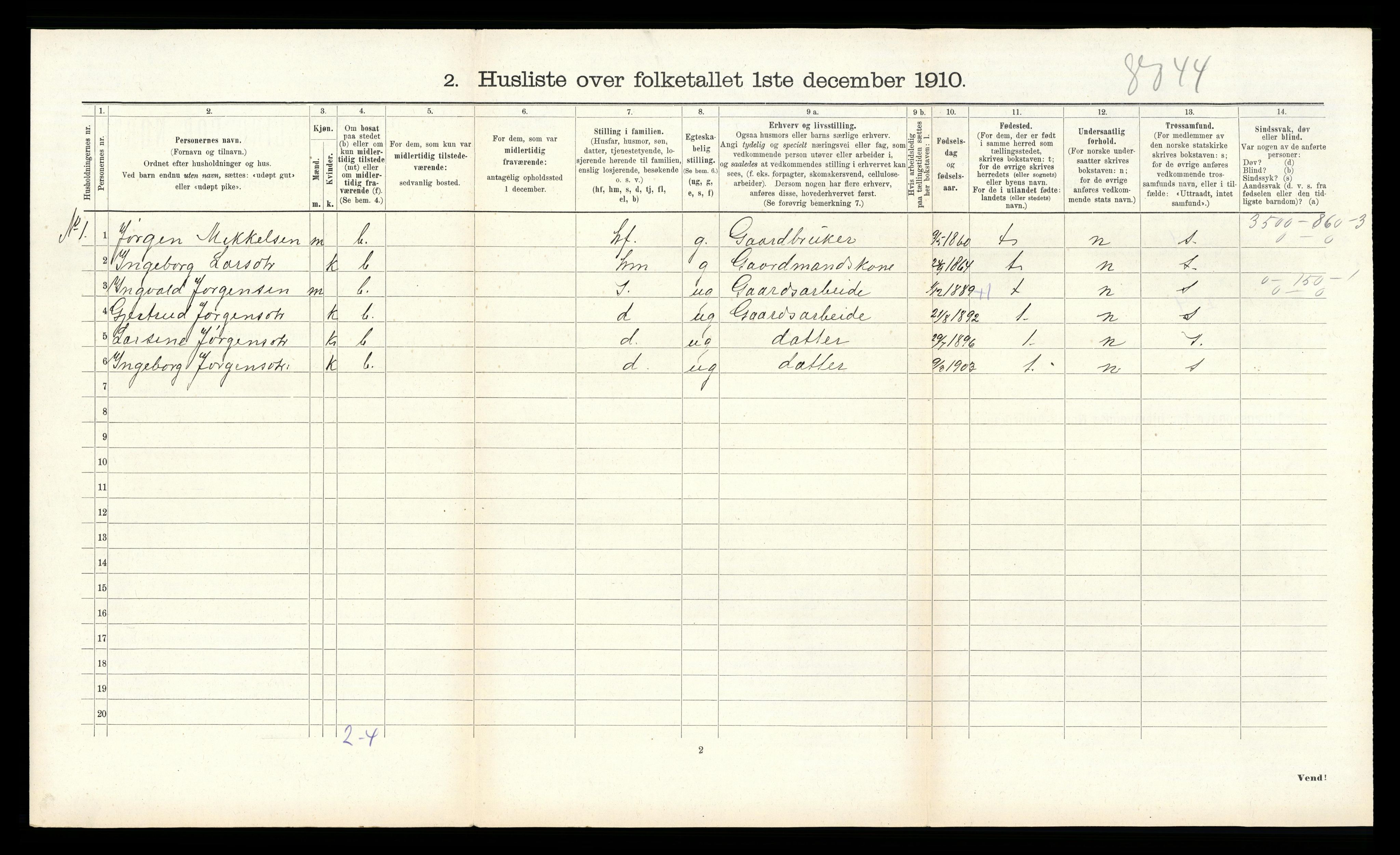 RA, 1910 census for Åsane, 1910, p. 342