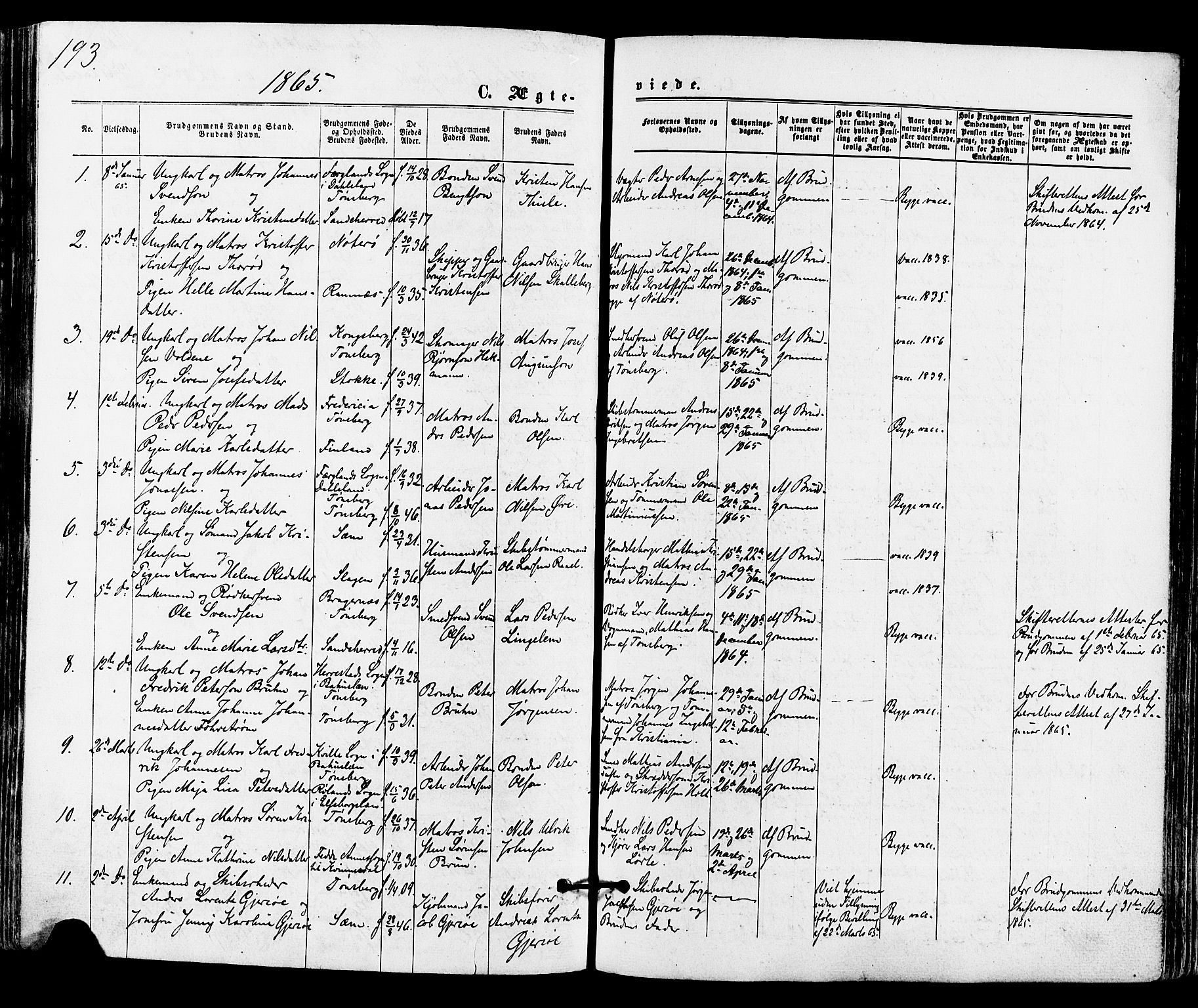 Tønsberg kirkebøker, SAKO/A-330/F/Fa/L0009: Parish register (official) no. I 9, 1865-1873, p. 193