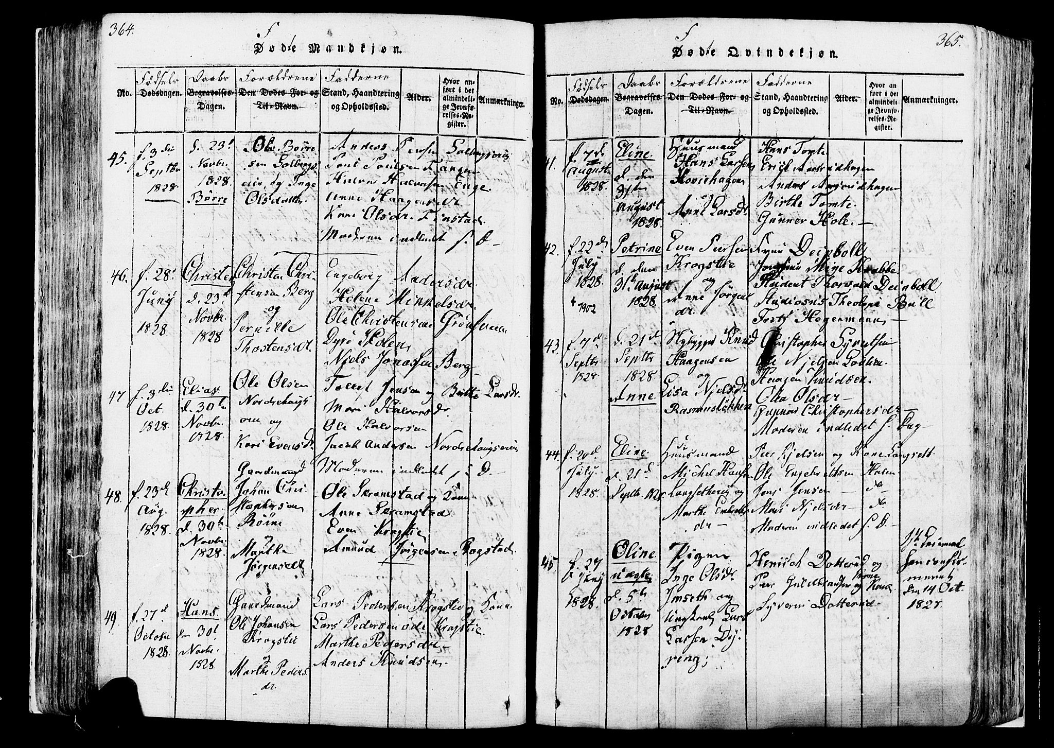 Løten prestekontor, SAH/PREST-022/K/Ka/L0005: Parish register (official) no. 5, 1814-1832, p. 364-365