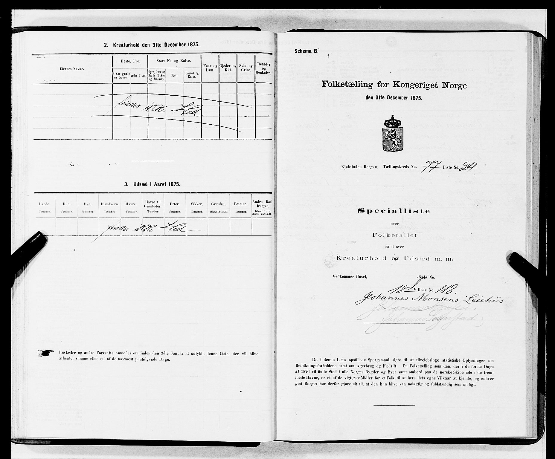 SAB, 1875 census for 1301 Bergen, 1875, p. 4175