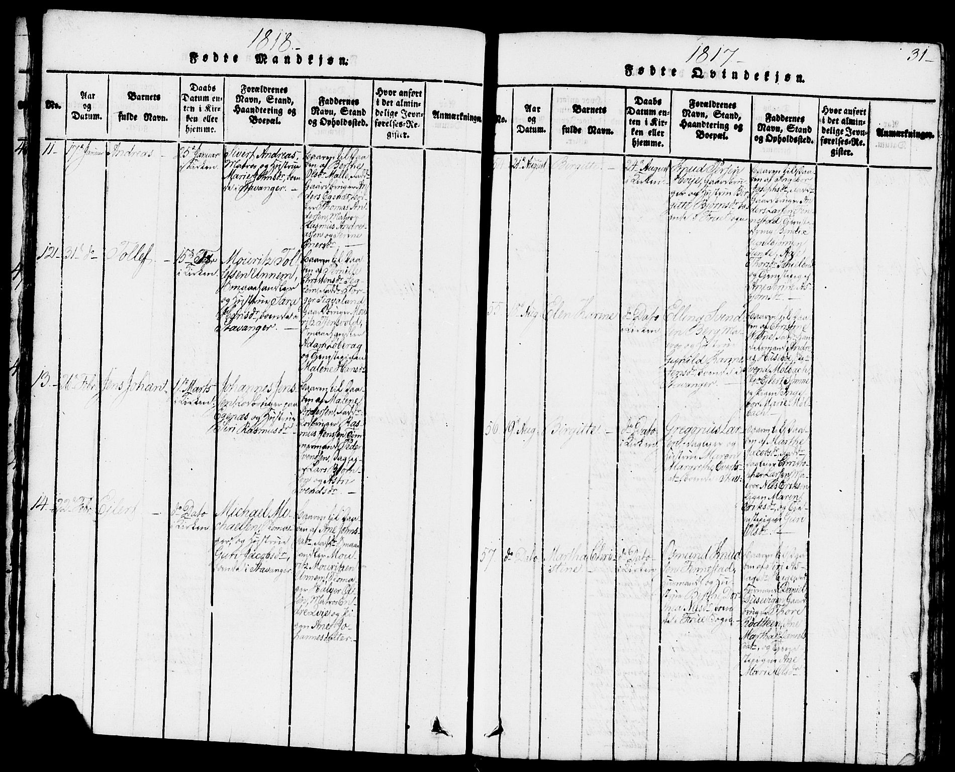 Domkirken sokneprestkontor, SAST/A-101812/001/30/30BB/L0008: Parish register (copy) no. B 8, 1816-1821, p. 31