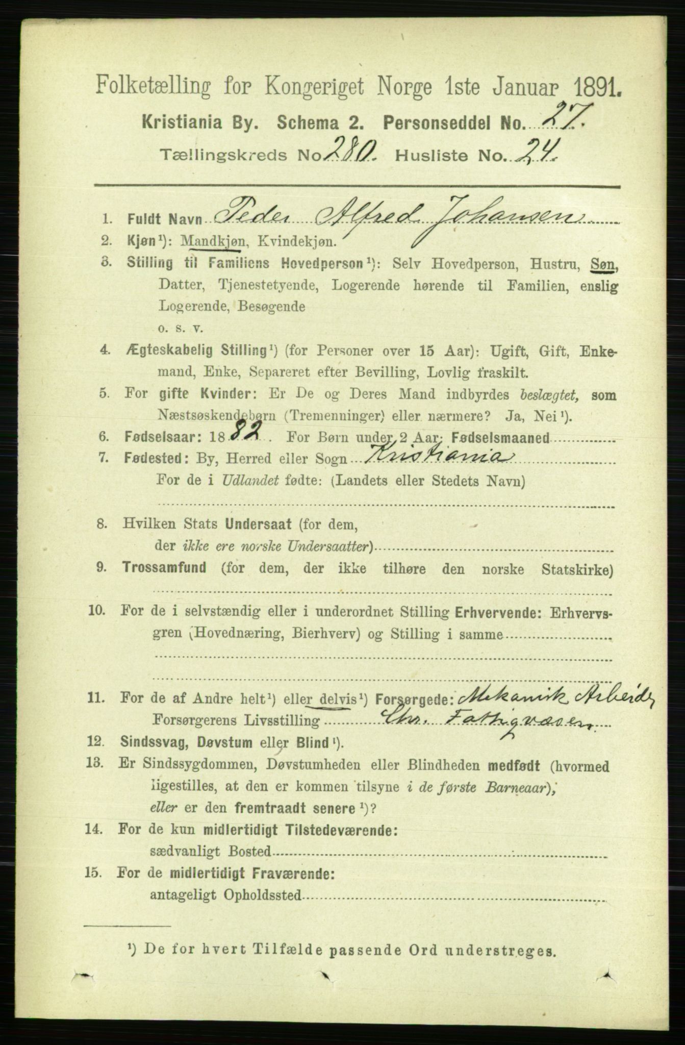 RA, 1891 census for 0301 Kristiania, 1891, p. 170726