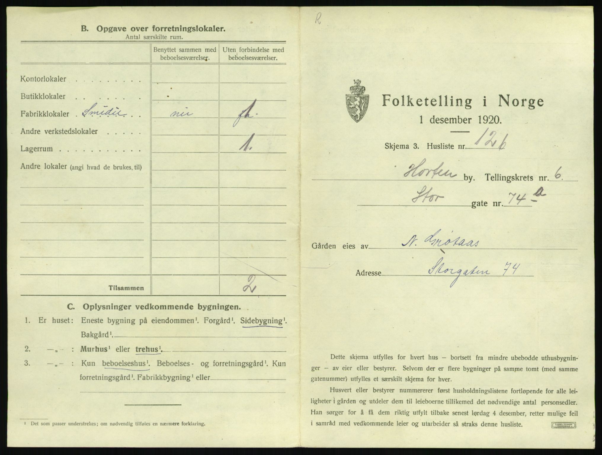 SAKO, 1920 census for Horten, 1920, p. 1947