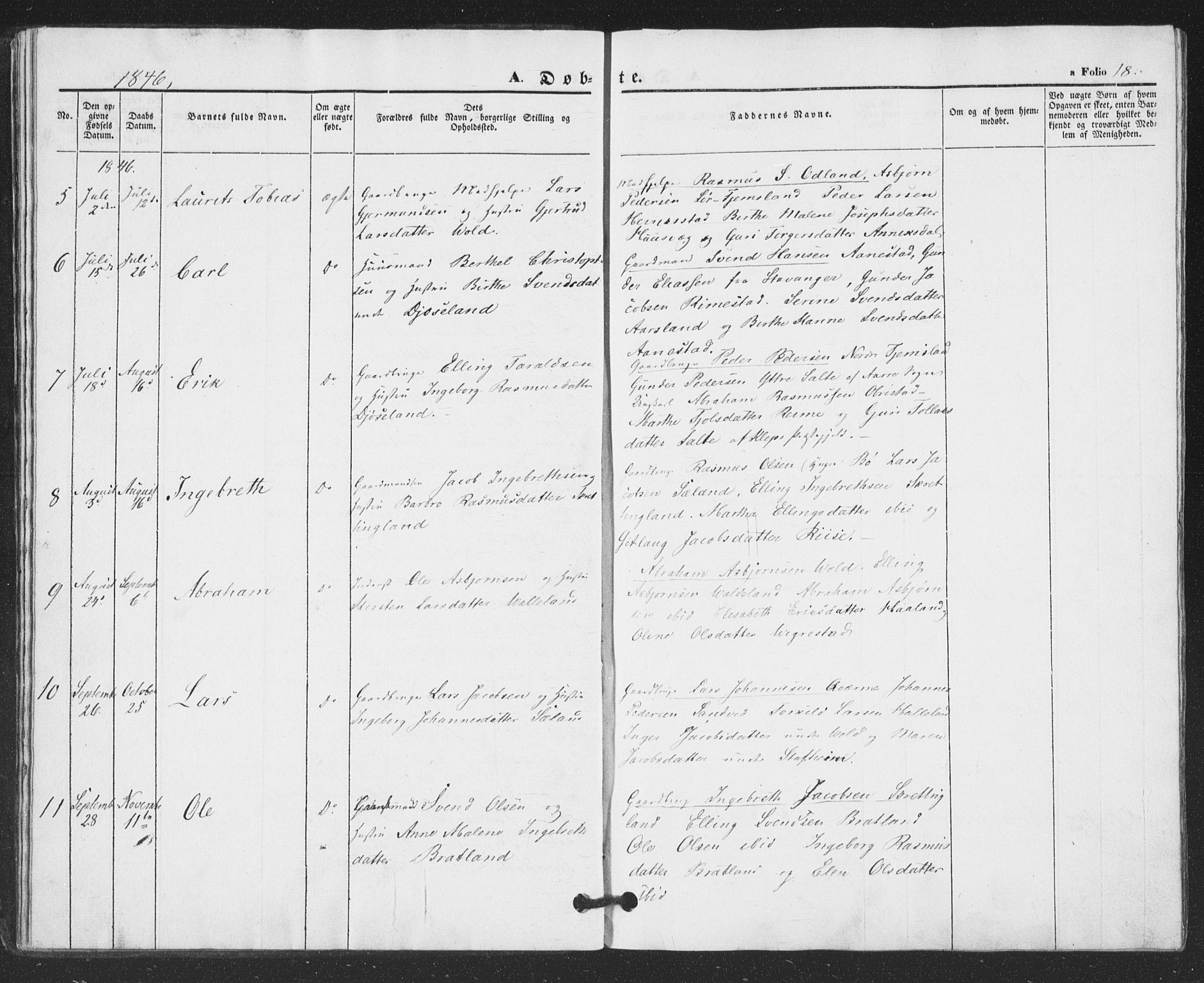 Hå sokneprestkontor, AV/SAST-A-101801/001/30BA/L0007: Parish register (official) no. A 6, 1842-1855, p. 18