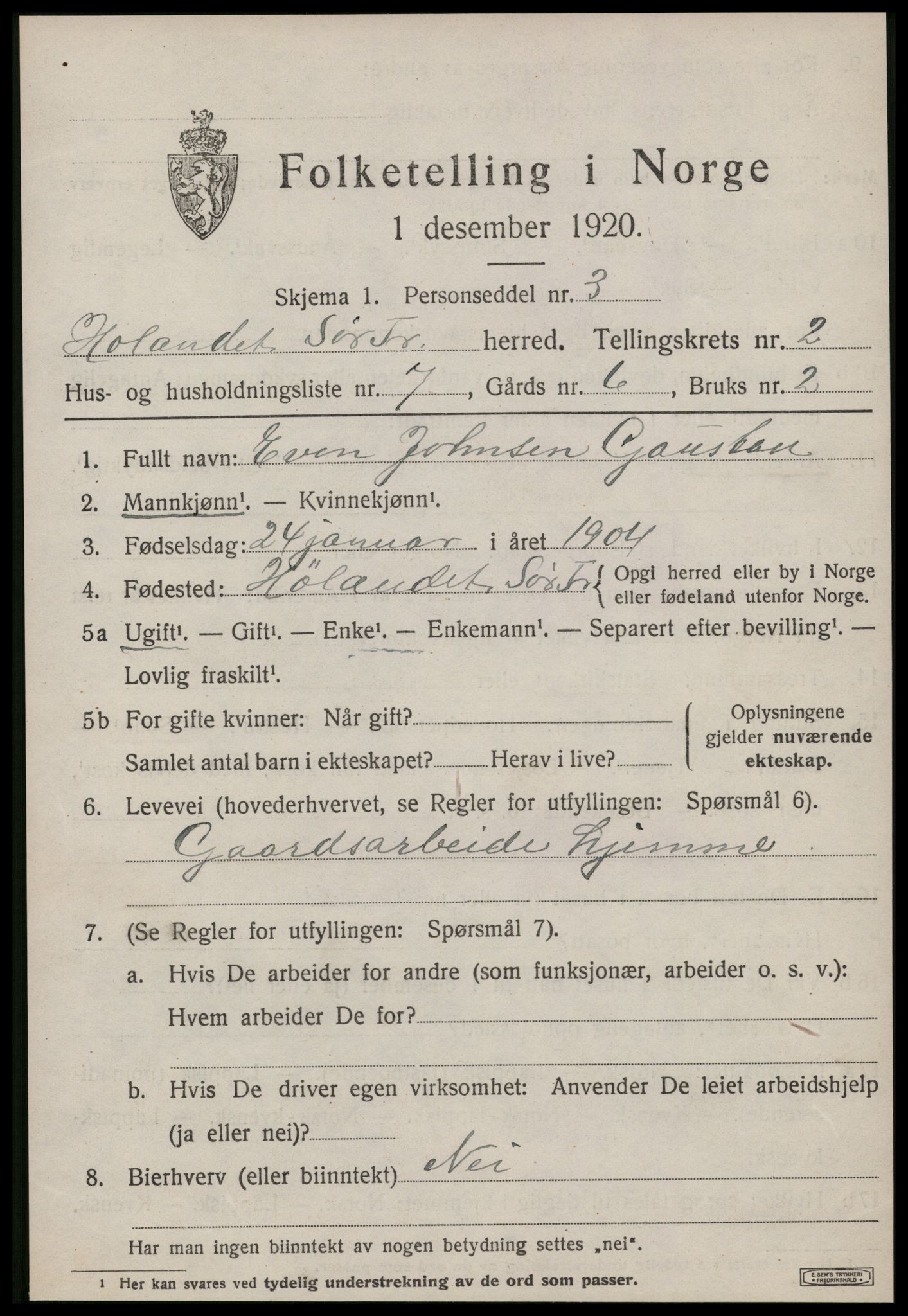 SAT, 1920 census for Hølonda, 1920, p. 597