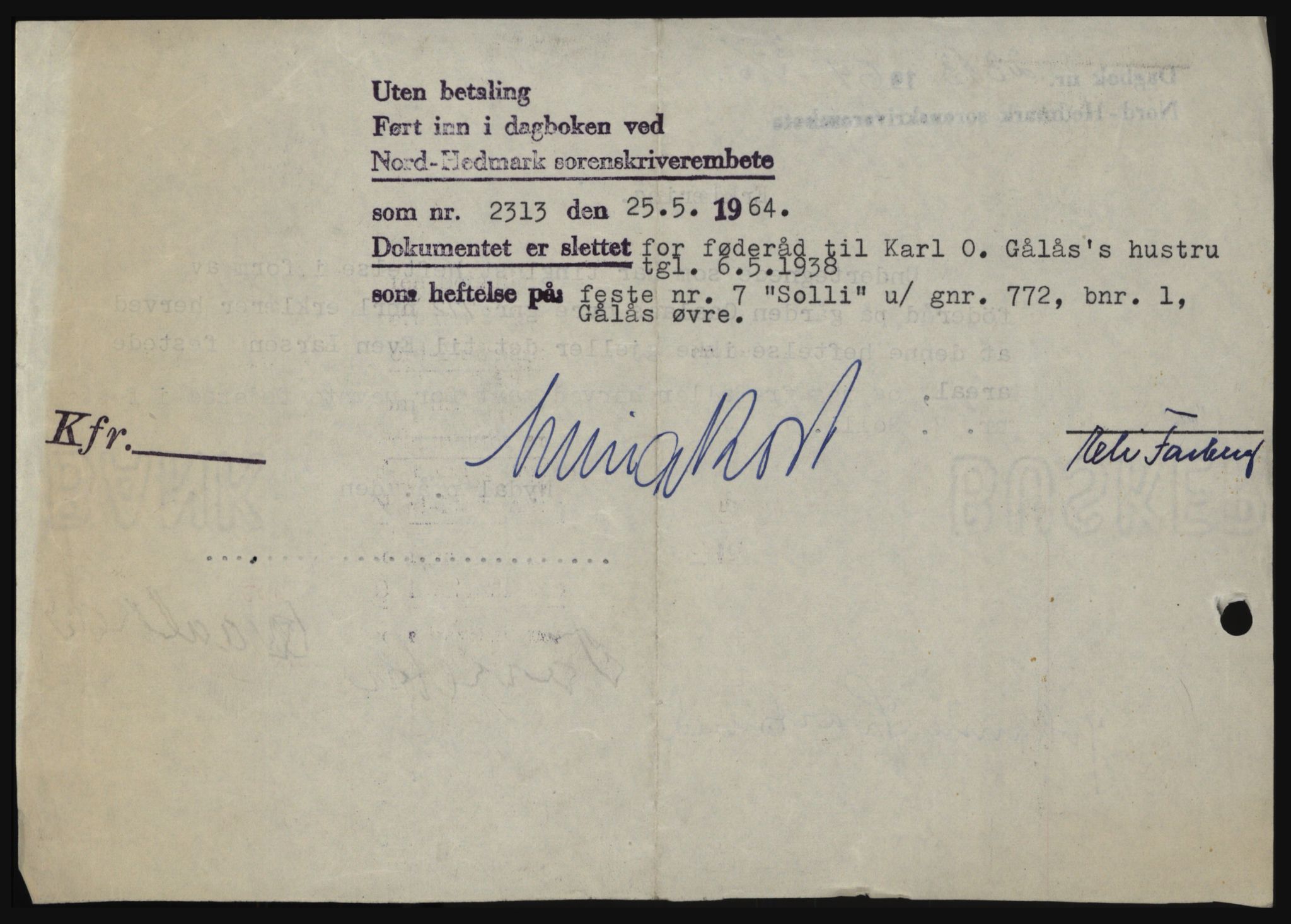 Nord-Hedmark sorenskriveri, SAH/TING-012/H/Hc/L0019: Mortgage book no. 19, 1963-1964, Diary no: : 2313/1964