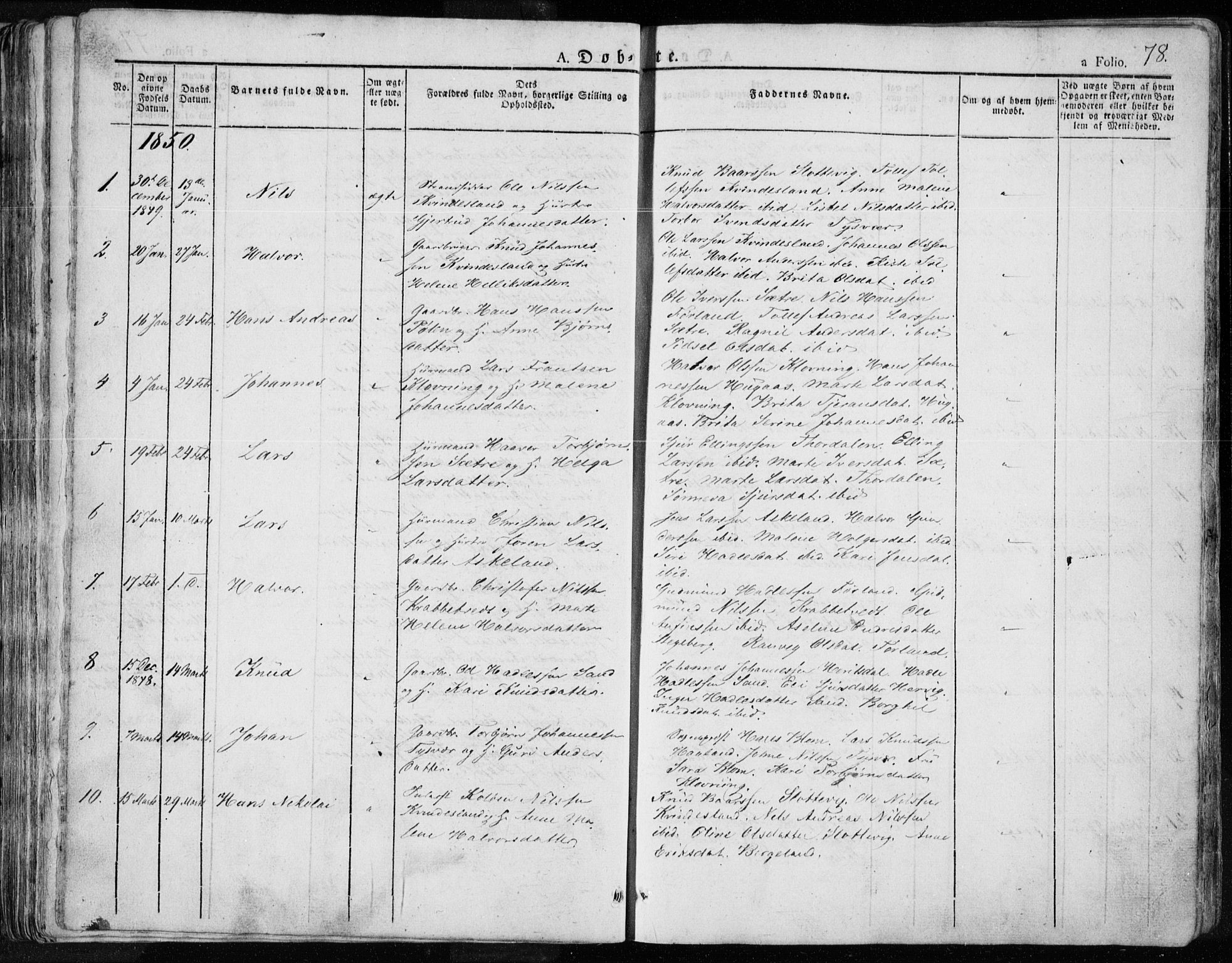 Tysvær sokneprestkontor, SAST/A -101864/H/Ha/Haa/L0001: Parish register (official) no. A 1.1, 1831-1856, p. 78