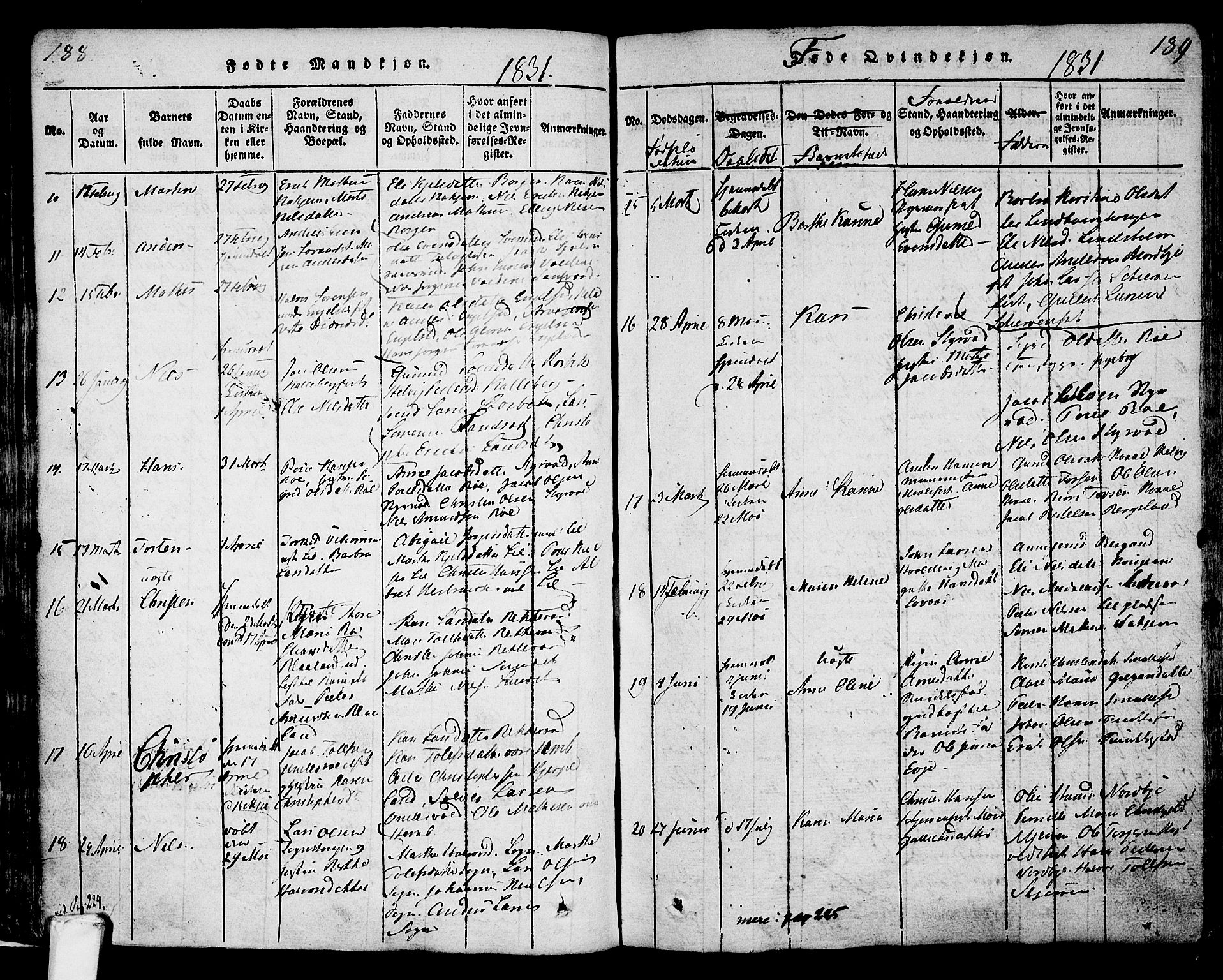 Lardal kirkebøker, AV/SAKO-A-350/F/Fa/L0005: Parish register (official) no. I 5, 1814-1835, p. 188-189