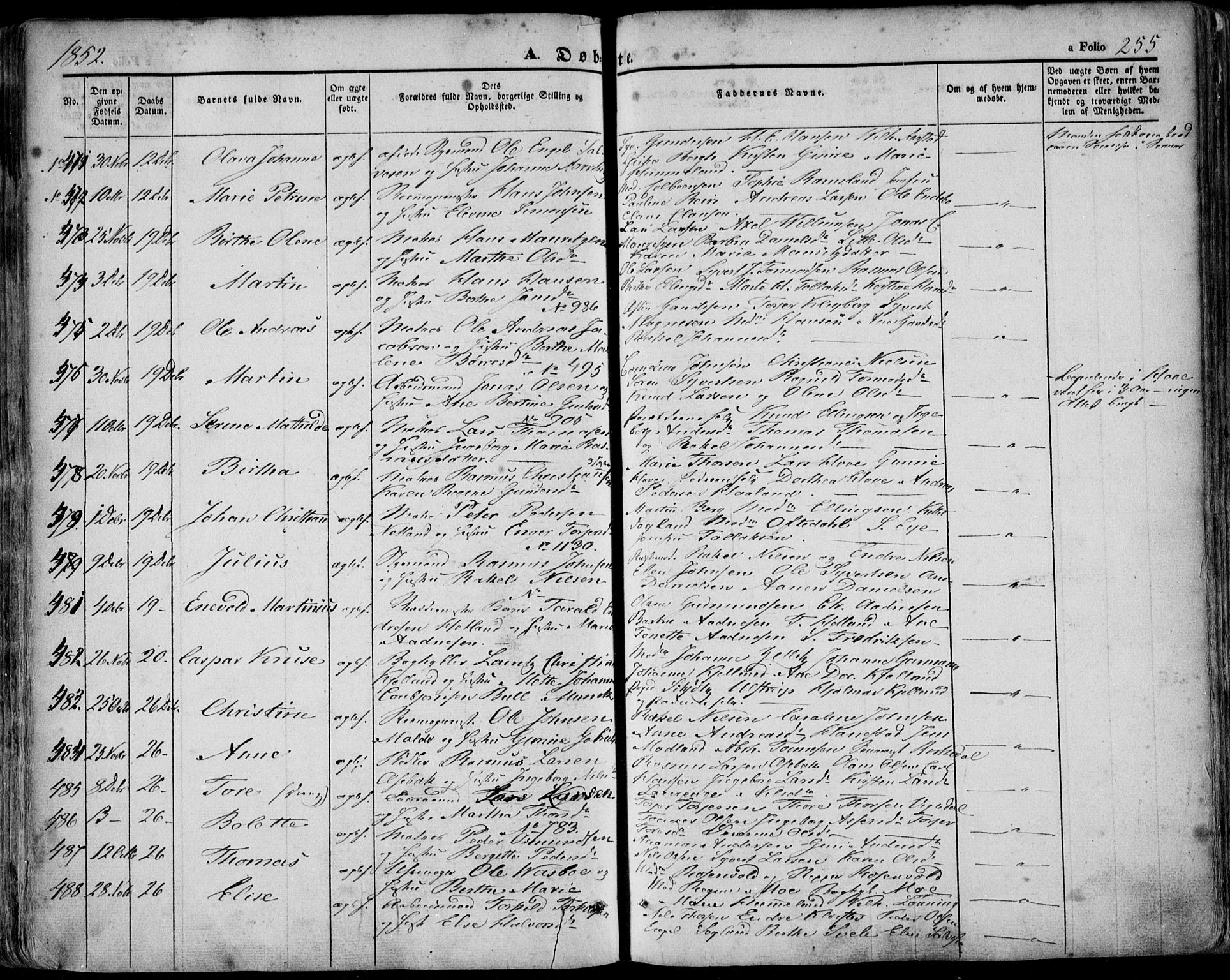 Domkirken sokneprestkontor, SAST/A-101812/001/30/30BA/L0016: Parish register (official) no. A 15, 1844-1854, p. 255