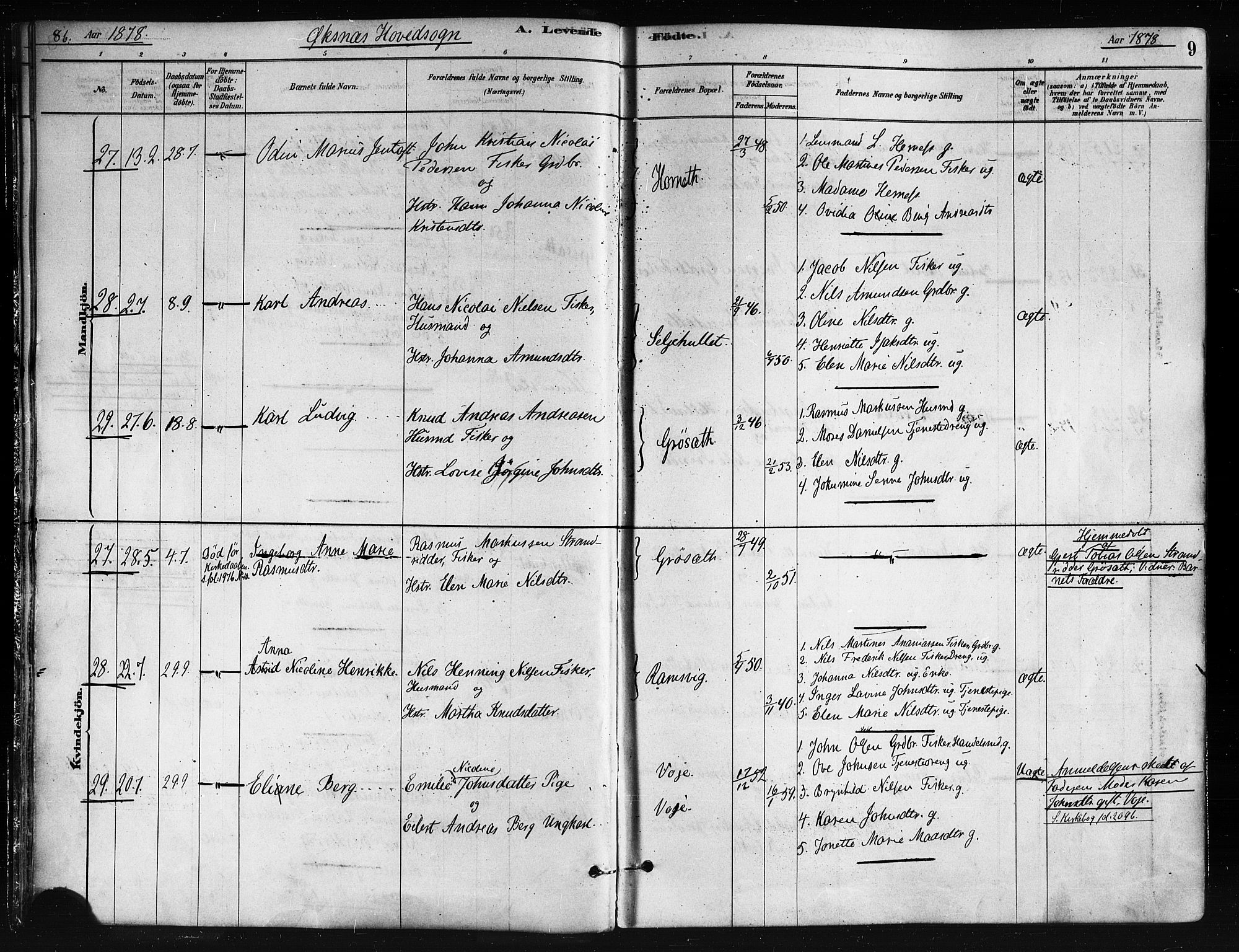 Ministerialprotokoller, klokkerbøker og fødselsregistre - Nordland, AV/SAT-A-1459/893/L1335: Parish register (official) no. 893A08 /1, 1878-1884, p. 9