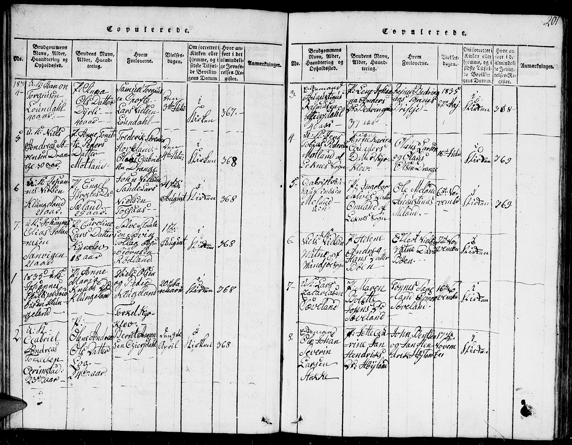 Herad sokneprestkontor, AV/SAK-1111-0018/F/Fb/Fba/L0001: Parish register (copy) no. B 1, 1815-1852, p. 201