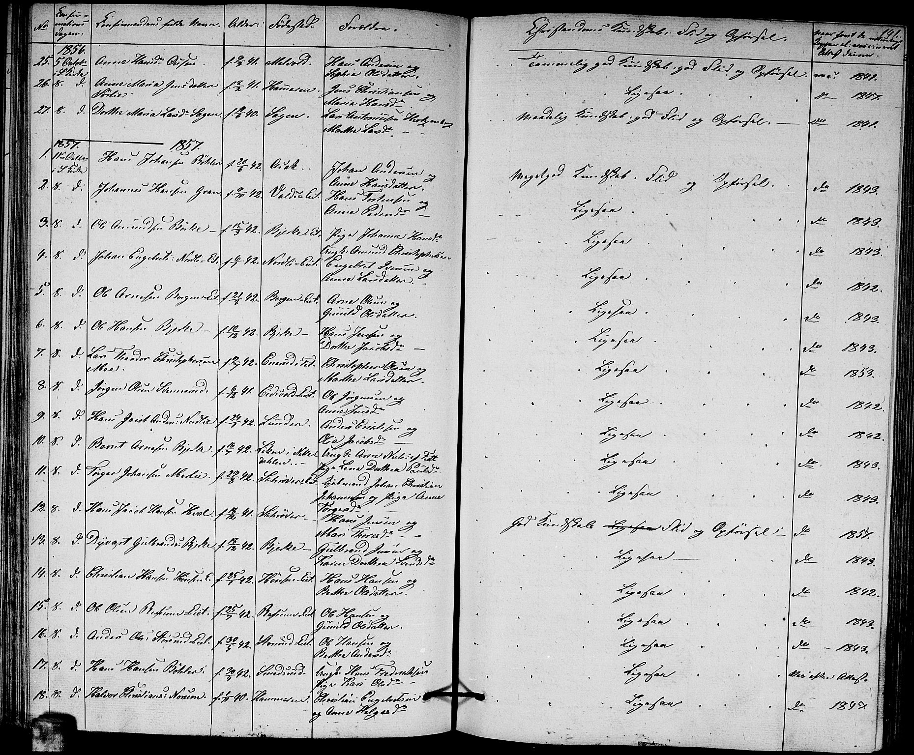 Sørum prestekontor Kirkebøker, AV/SAO-A-10303/G/Ga/L0003: Parish register (copy) no. I 3, 1846-1863, p. 141