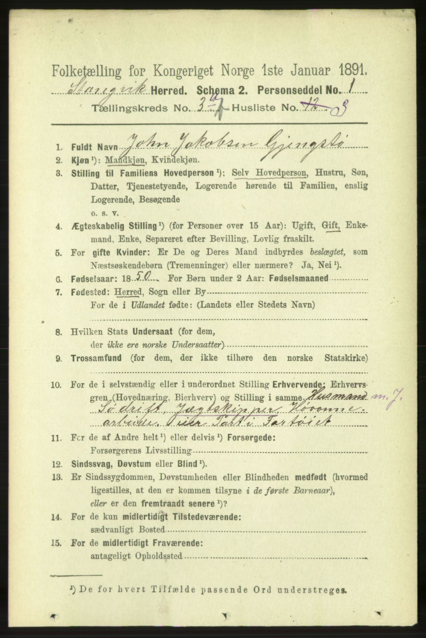 RA, 1891 census for 1564 Stangvik, 1891, p. 1457