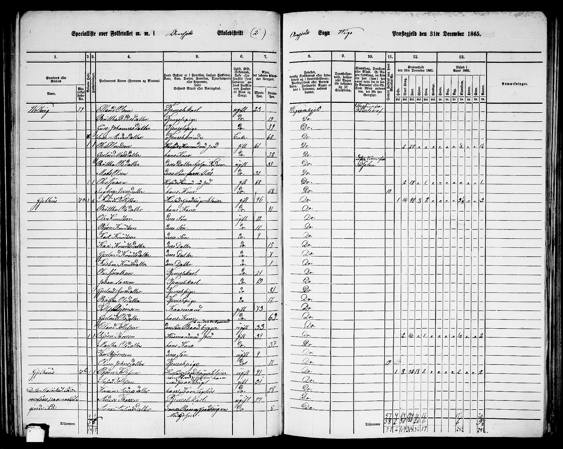 RA, 1865 census for Vik, 1865, p. 98