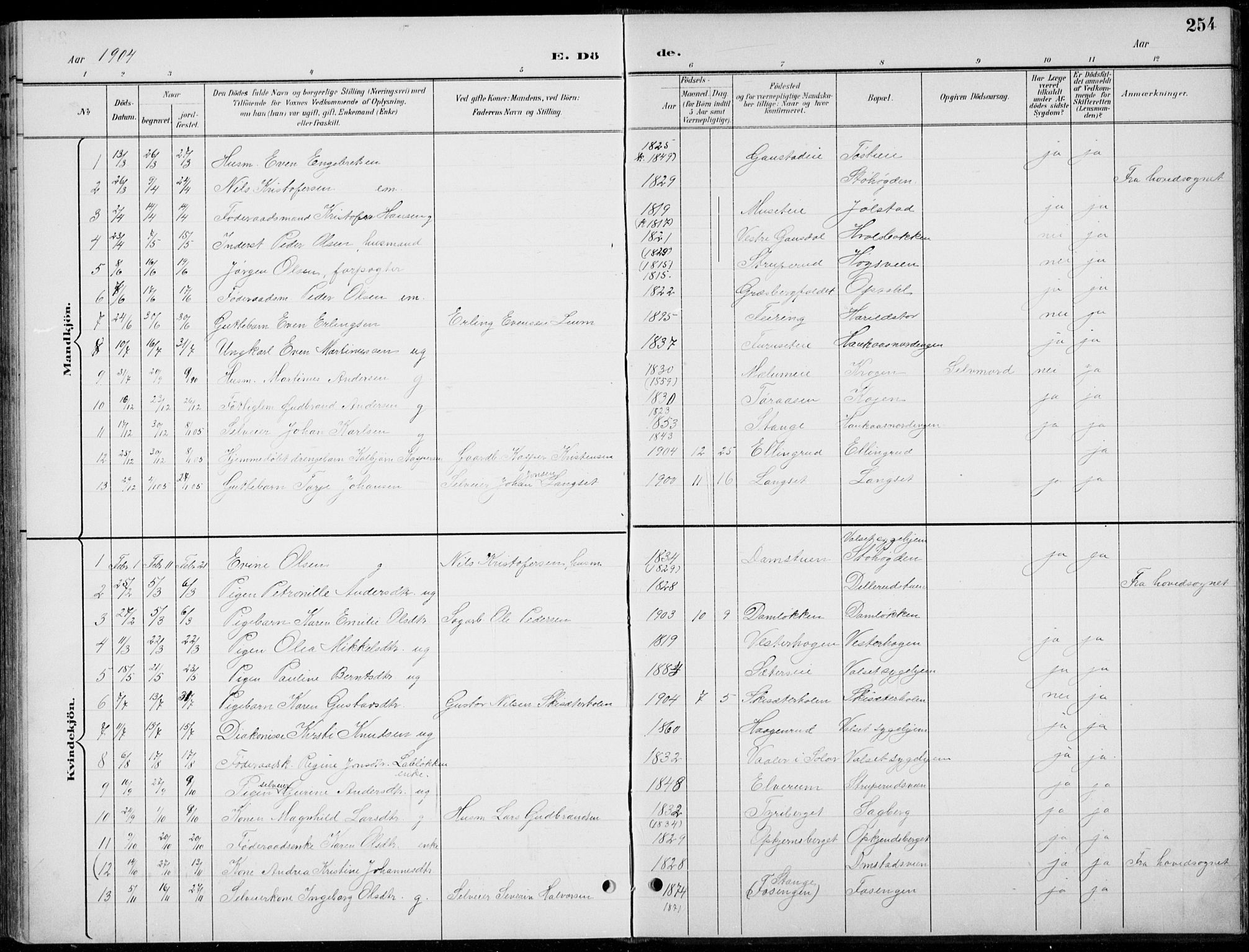 Romedal prestekontor, AV/SAH-PREST-004/L/L0013: Parish register (copy) no. 13, 1896-1937, p. 254