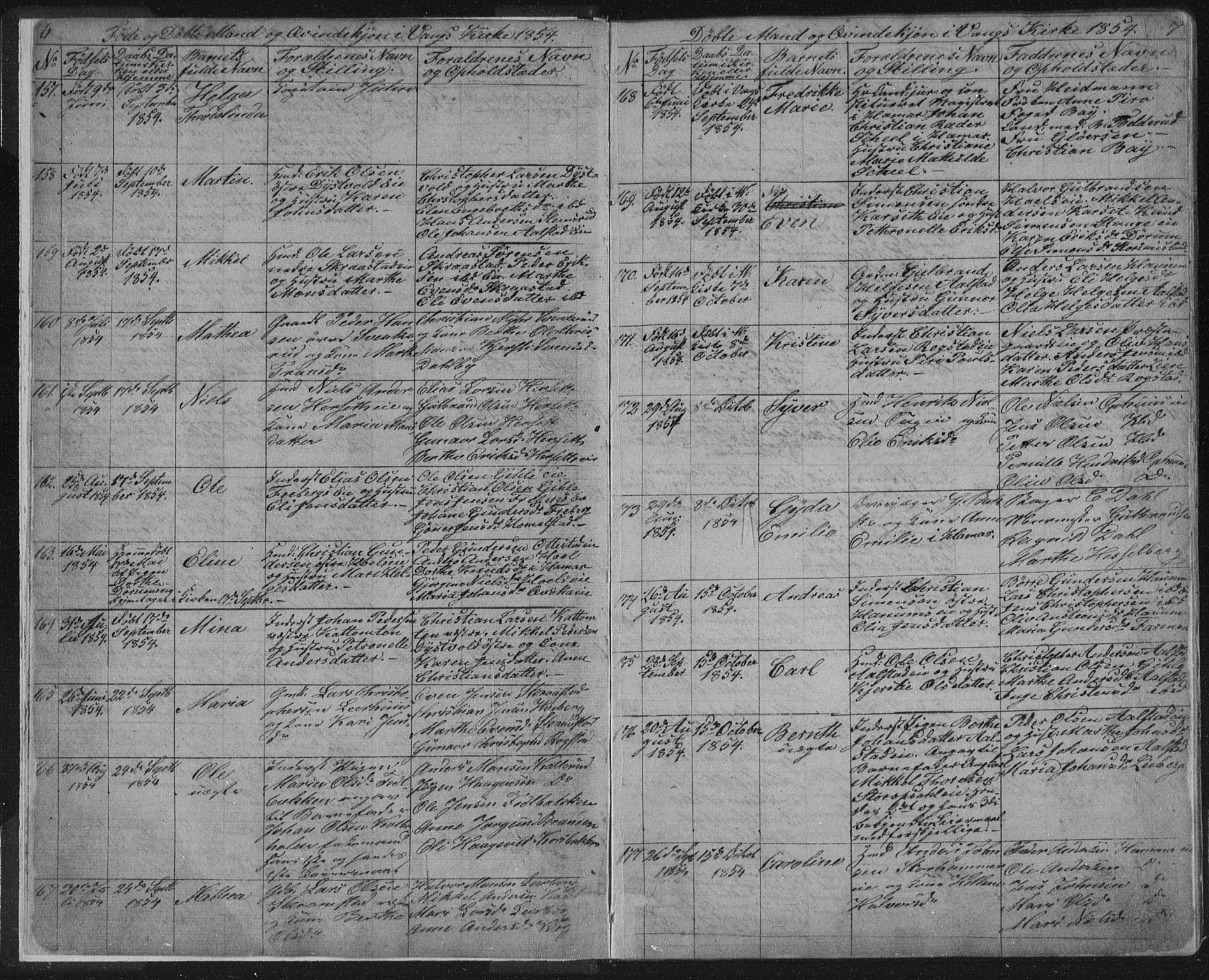 Vang prestekontor, Hedmark, AV/SAH-PREST-008/H/Ha/Hab/L0010A: Parish register (copy) no. 10a, 1854-1896, p. 6-7