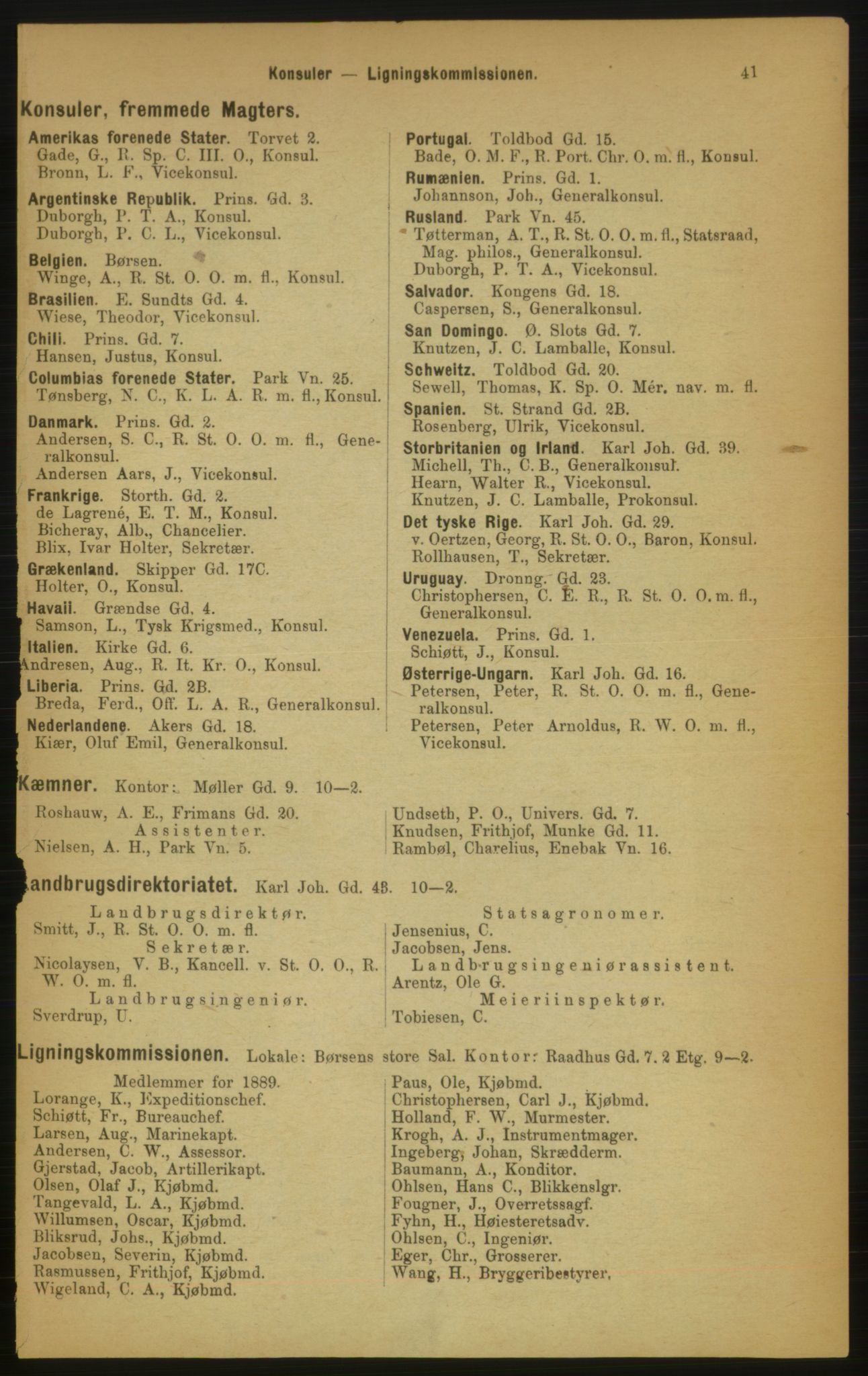 Kristiania/Oslo adressebok, PUBL/-, 1889, p. 41
