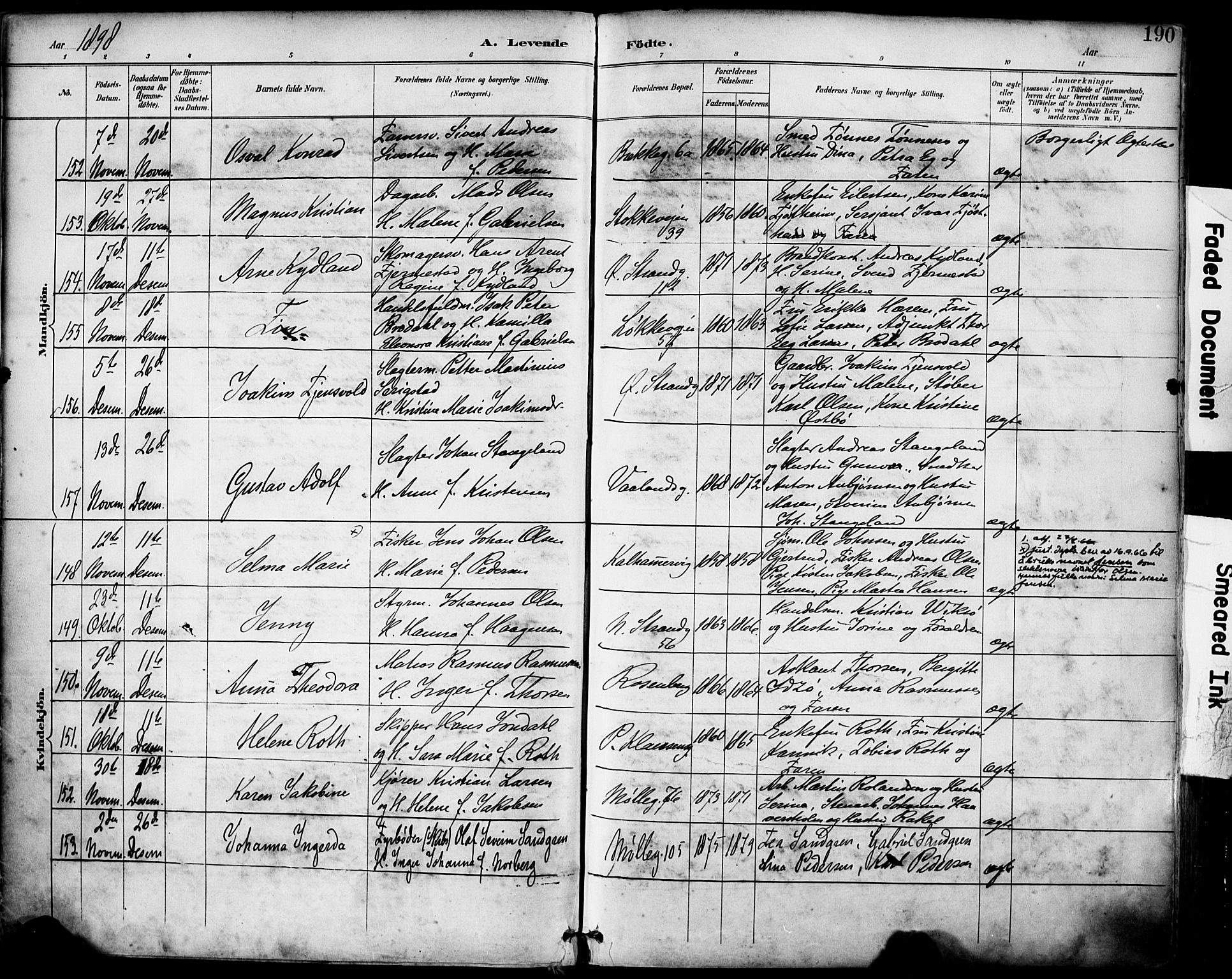Domkirken sokneprestkontor, SAST/A-101812/001/30/30BA/L0030: Parish register (official) no. A 29, 1889-1902, p. 190