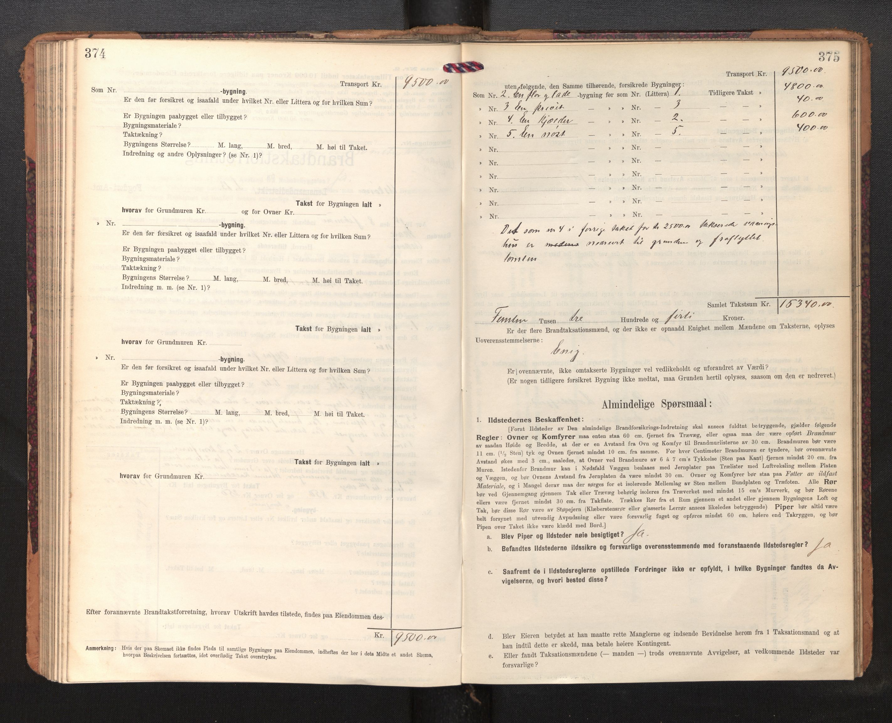 Lensmannen i Askøy, AV/SAB-A-31001/0012/L0007: Branntakstprotokoll, skjematakst, 1910-1919, p. 374-375