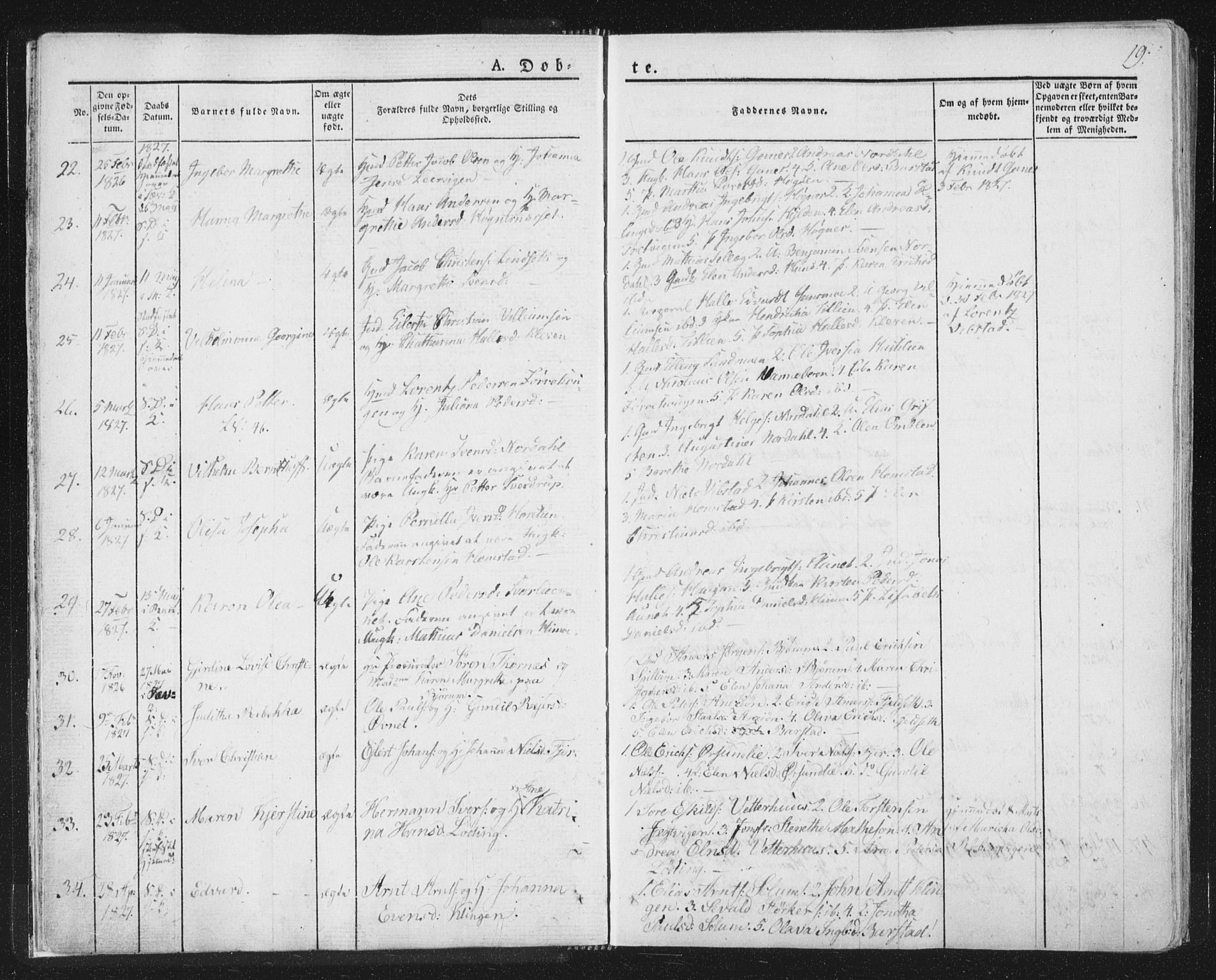 Ministerialprotokoller, klokkerbøker og fødselsregistre - Nord-Trøndelag, AV/SAT-A-1458/764/L0551: Parish register (official) no. 764A07a, 1824-1864, p. 19