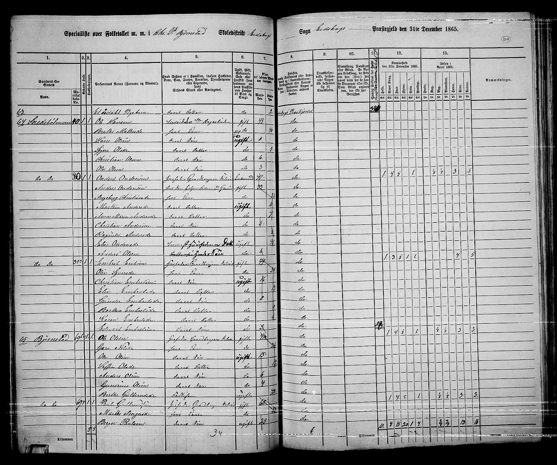 RA, 1865 census for Eidskog, 1865, p. 91